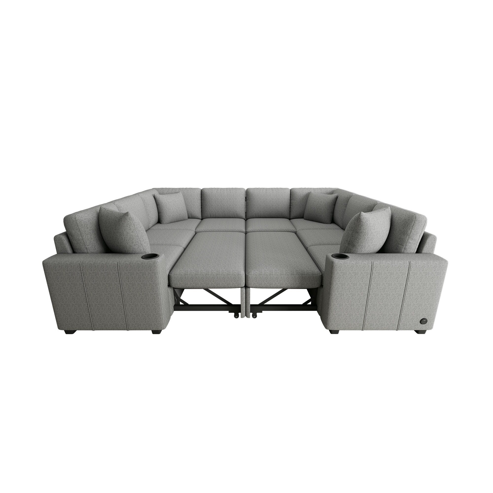 108 Inch Modular UâShaped Sectional Sofa with Pull Out Sleeper, USB Ports and Dual Cup Holders for Living Room
