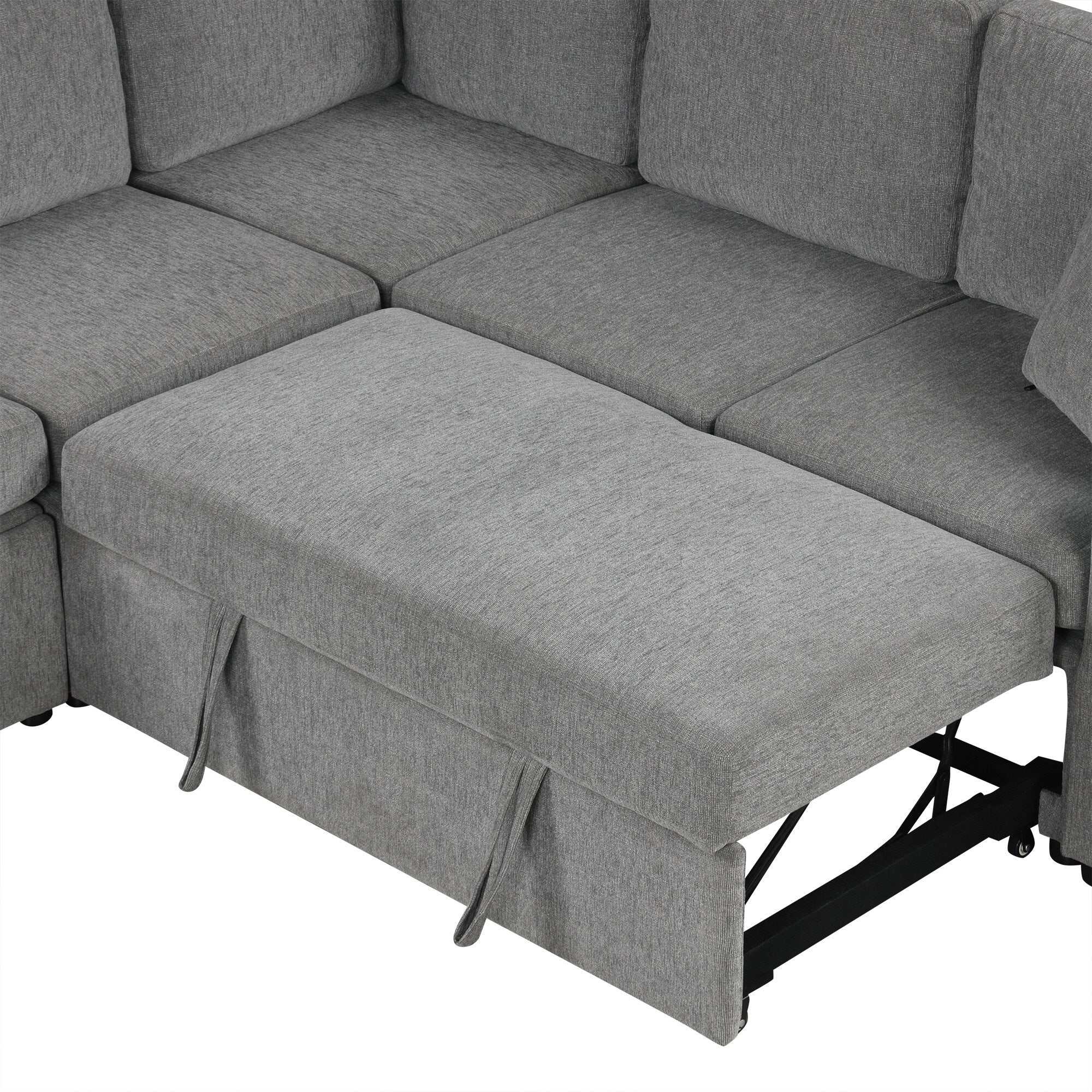 108 Inch Modular UâShaped Sectional Sofa with Pull Out Sleeper, USB Ports and Dual Cup Holders for Living Room