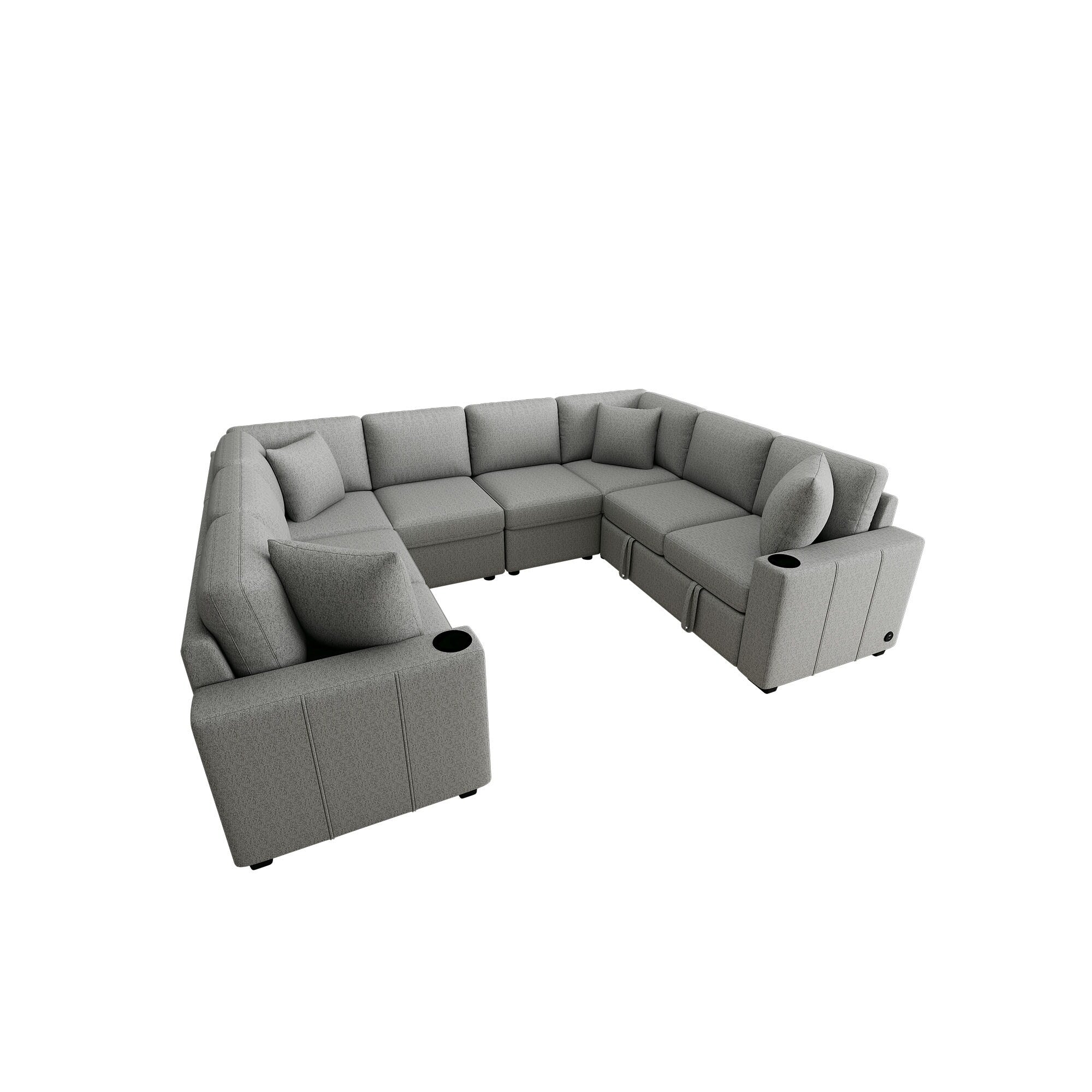 108 Inch Modular UâShaped Sectional Sofa with Pull Out Sleeper, USB Ports and Dual Cup Holders for Living Room