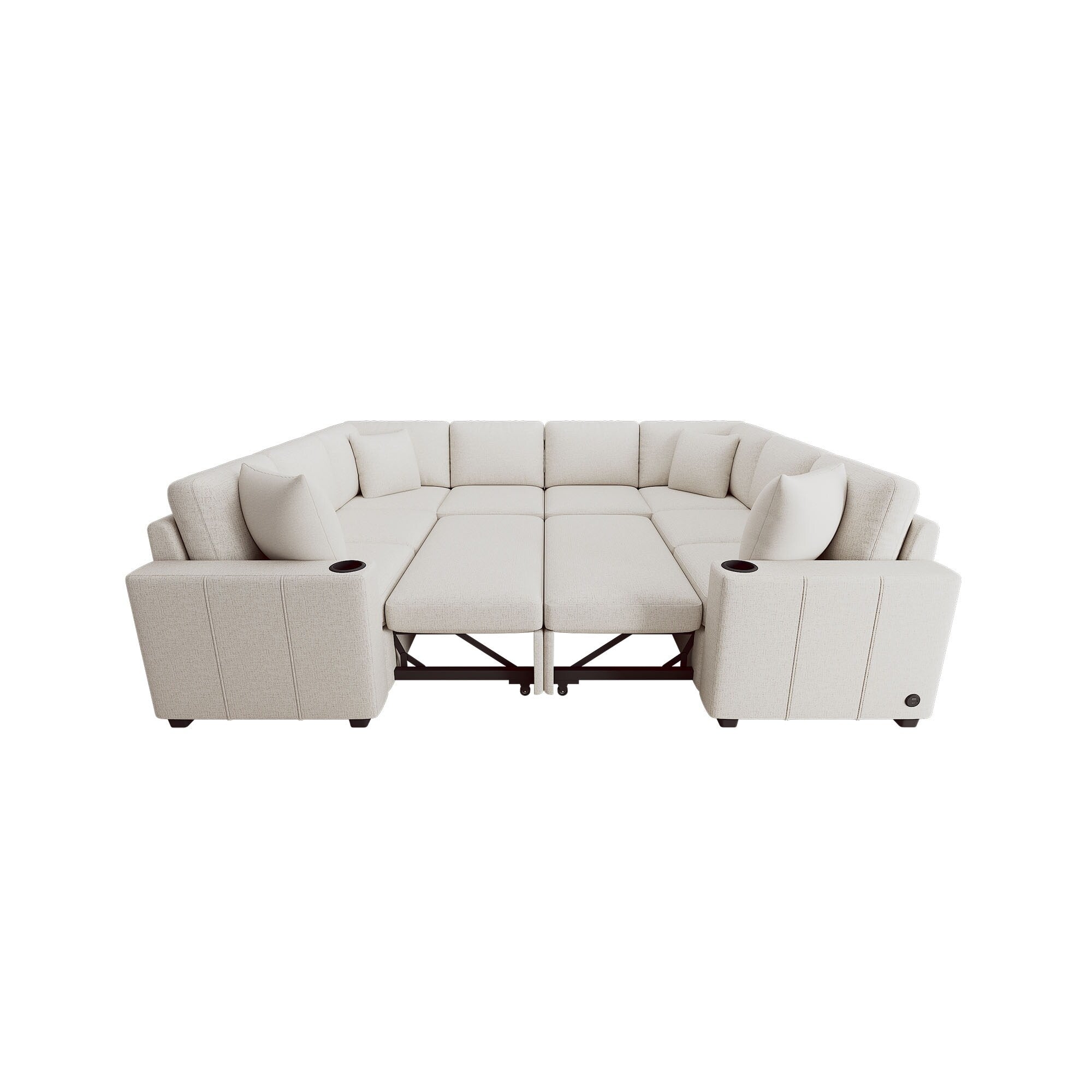 108 Inch Modular UâShaped Sectional Sofa with Pull Out Sleeper, USB Ports and Dual Cup Holders for Living Room