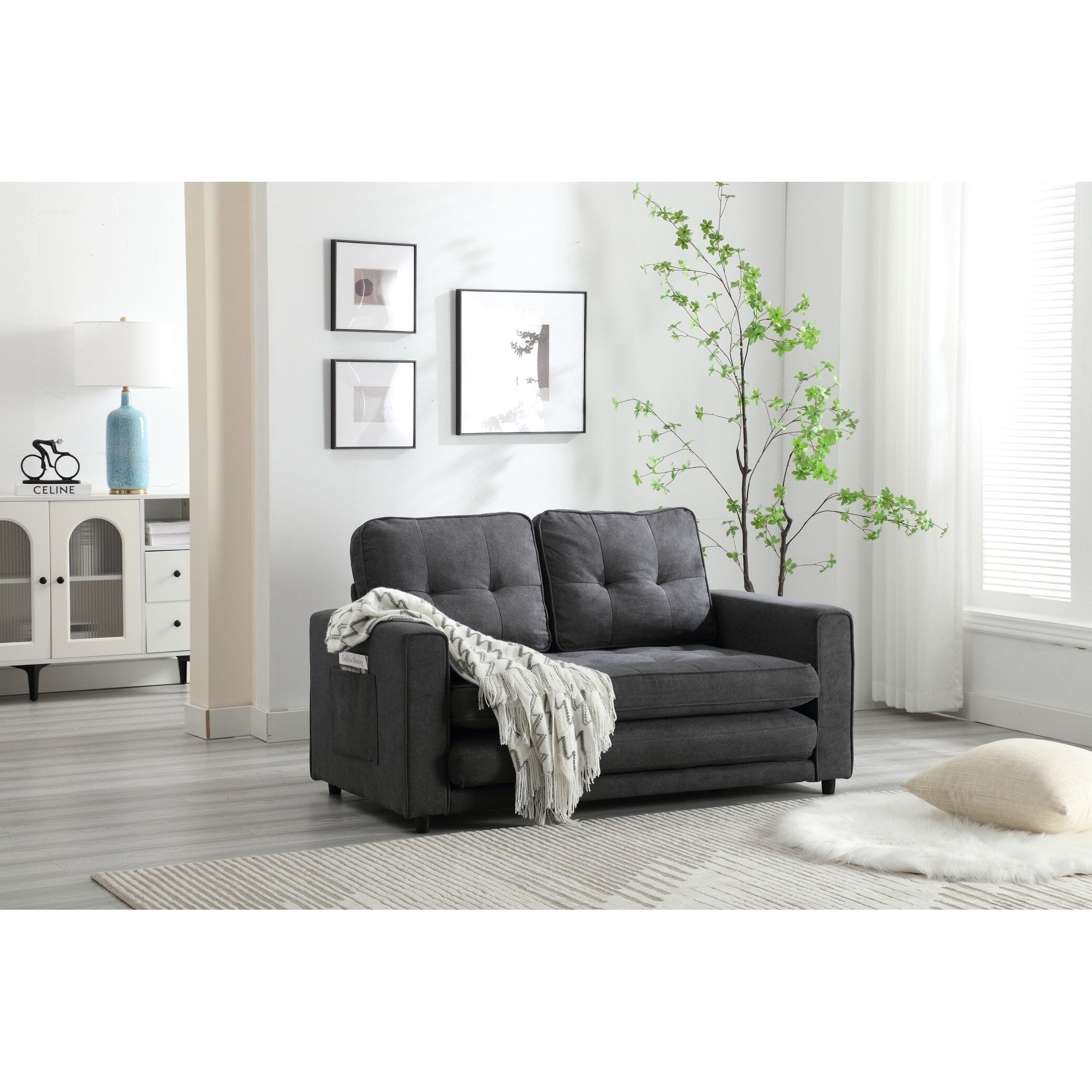 Plush Velvet Convertible 3-Fold Sofa Bed - 31.10 x 55.00 x 31.00