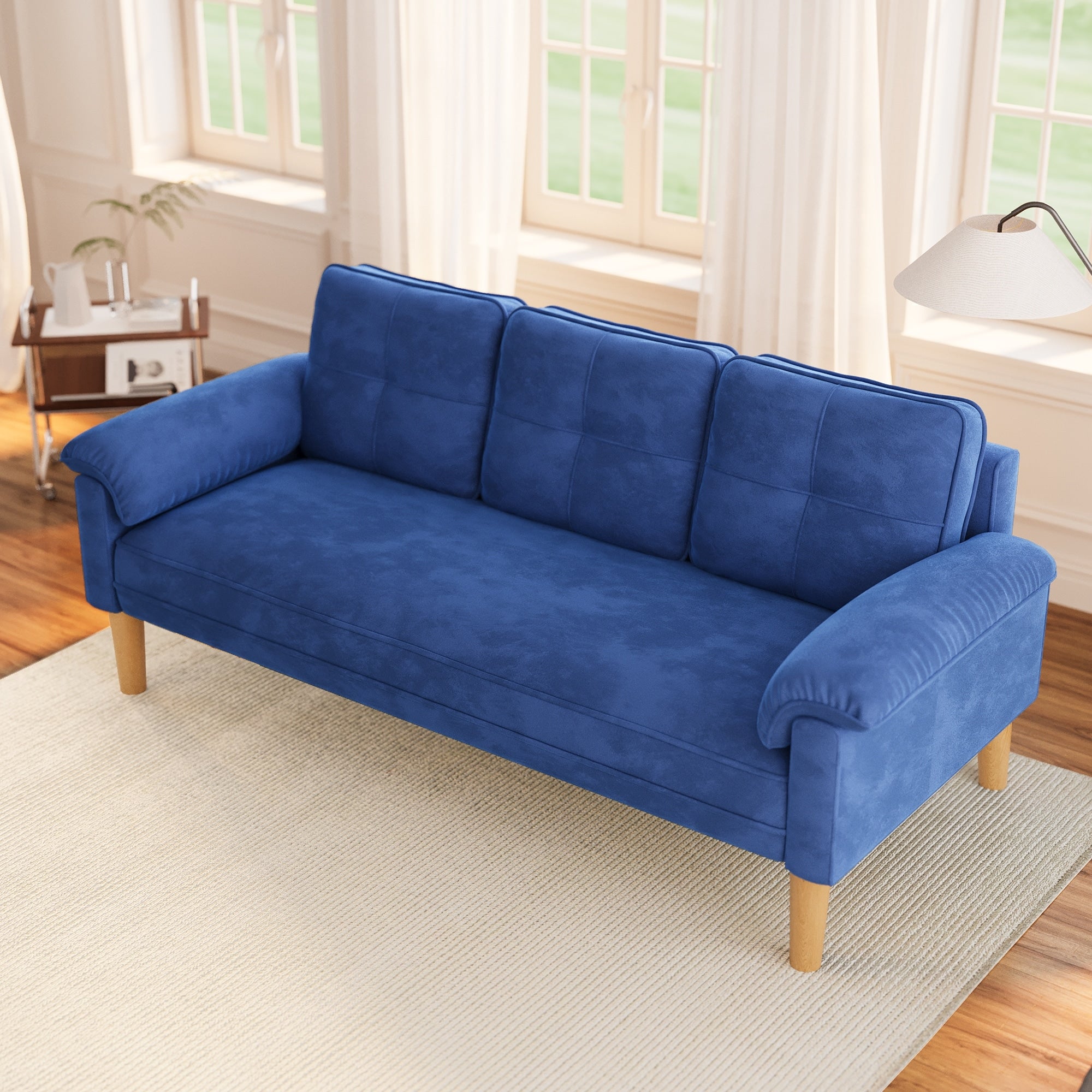 3-Seater Modern Upholstered Sofa, Convertible Sofa, Sofa Bed with Sturdy Wooden Legs for Living Room