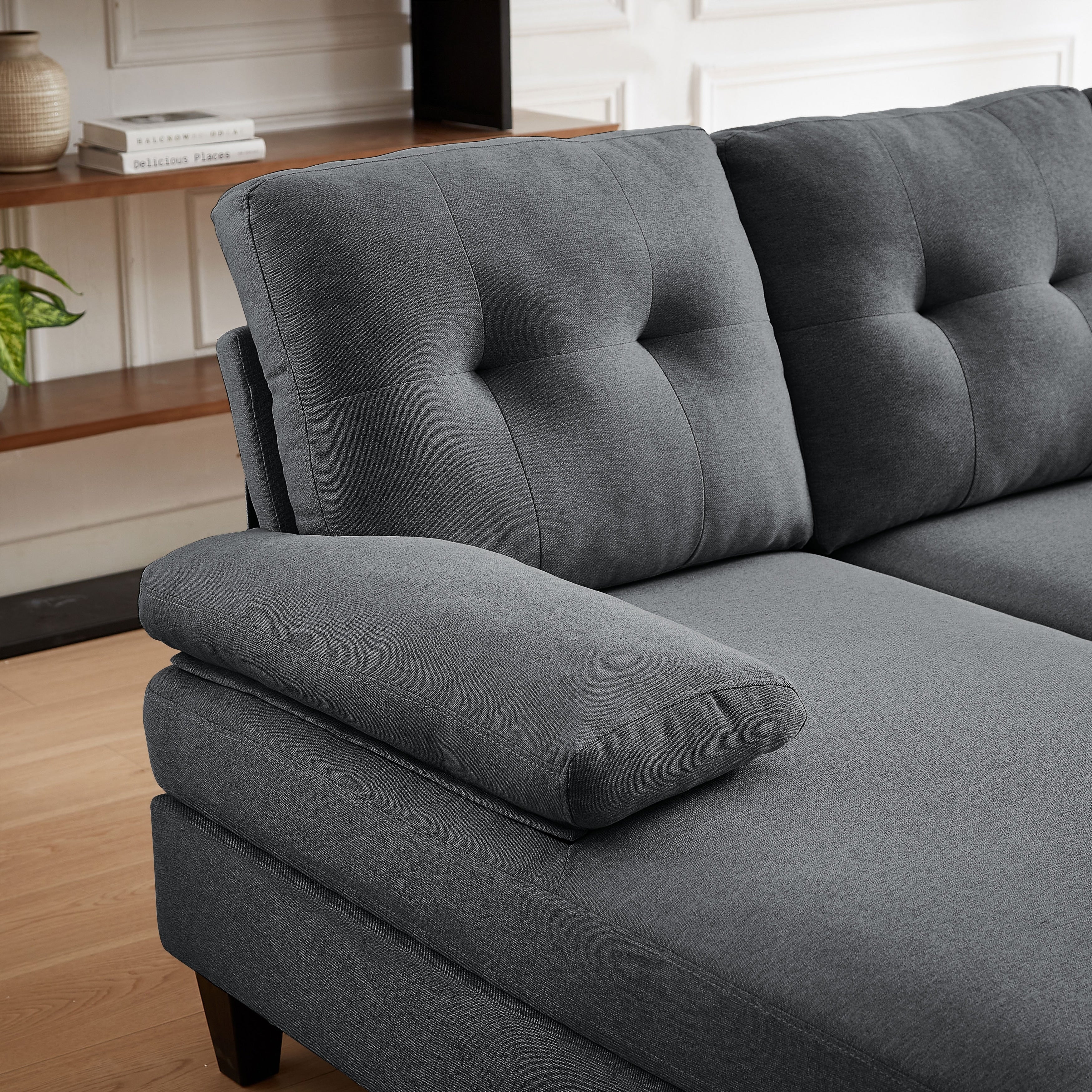 4 Seat U Shaped Sectional Sofa Couch with Double Chaise for Living Room