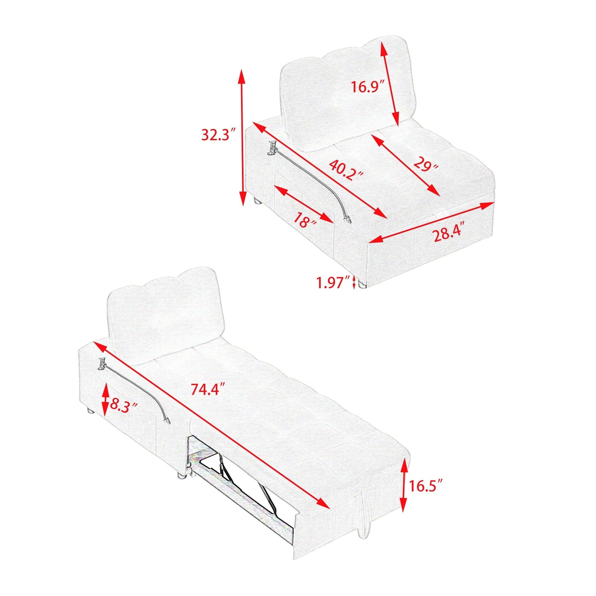 40.2-Inch Convertible Sofa Bed for Living Room or Office Use