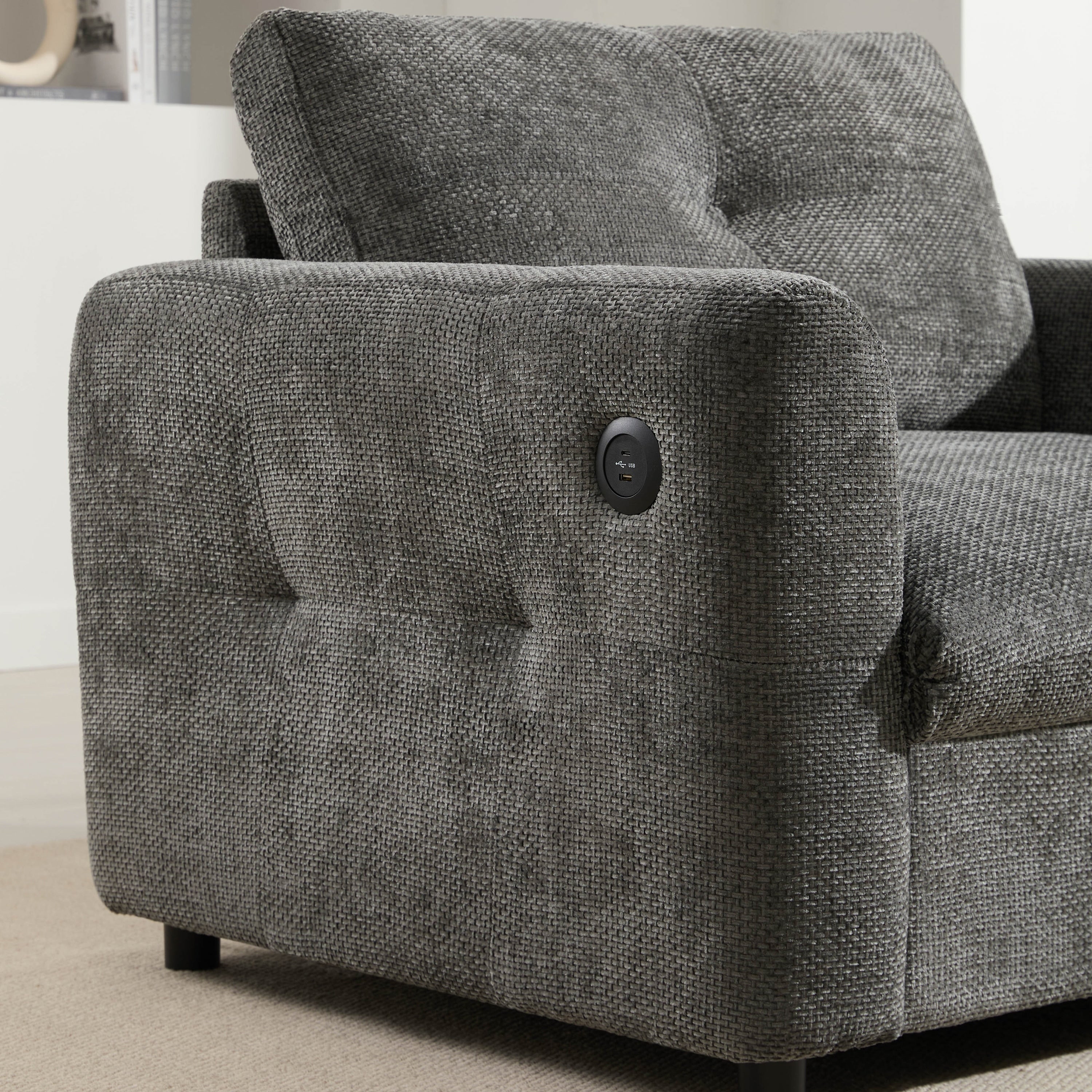 42â?Wide Seat Armchair with Dual-Port Charger and Tufted Pull-Line Design by Harper&Bright Designs