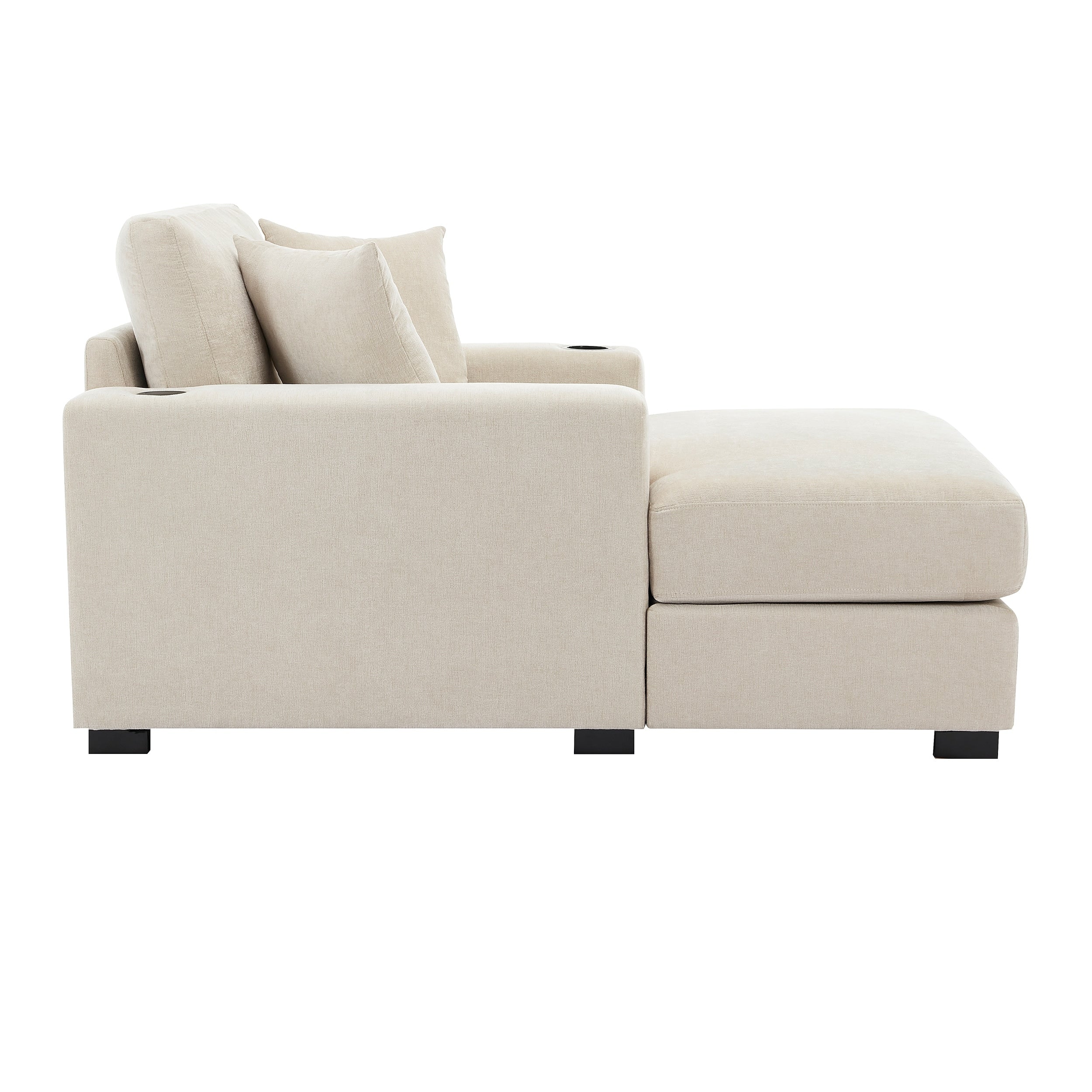 43.5Oversized Chaise Lounger Modern Style Sofa Couch,with Pillows,Charge Station & Cup Holders,Chenille Fabric