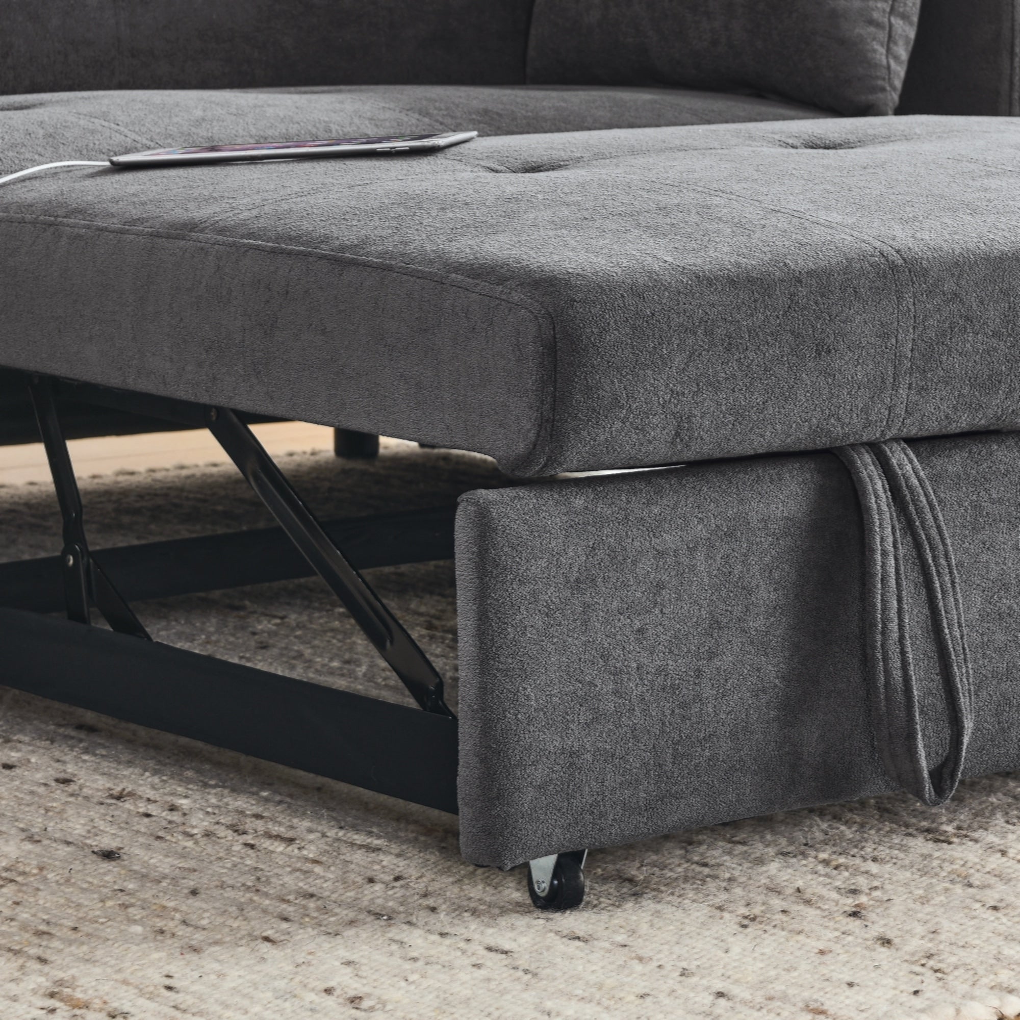 54 Pull-Out Sleeper Sofa Bed Double Seat Recliner Sofa Bed with Armrests with Storage and Side Pockets,with USB Power Outlet