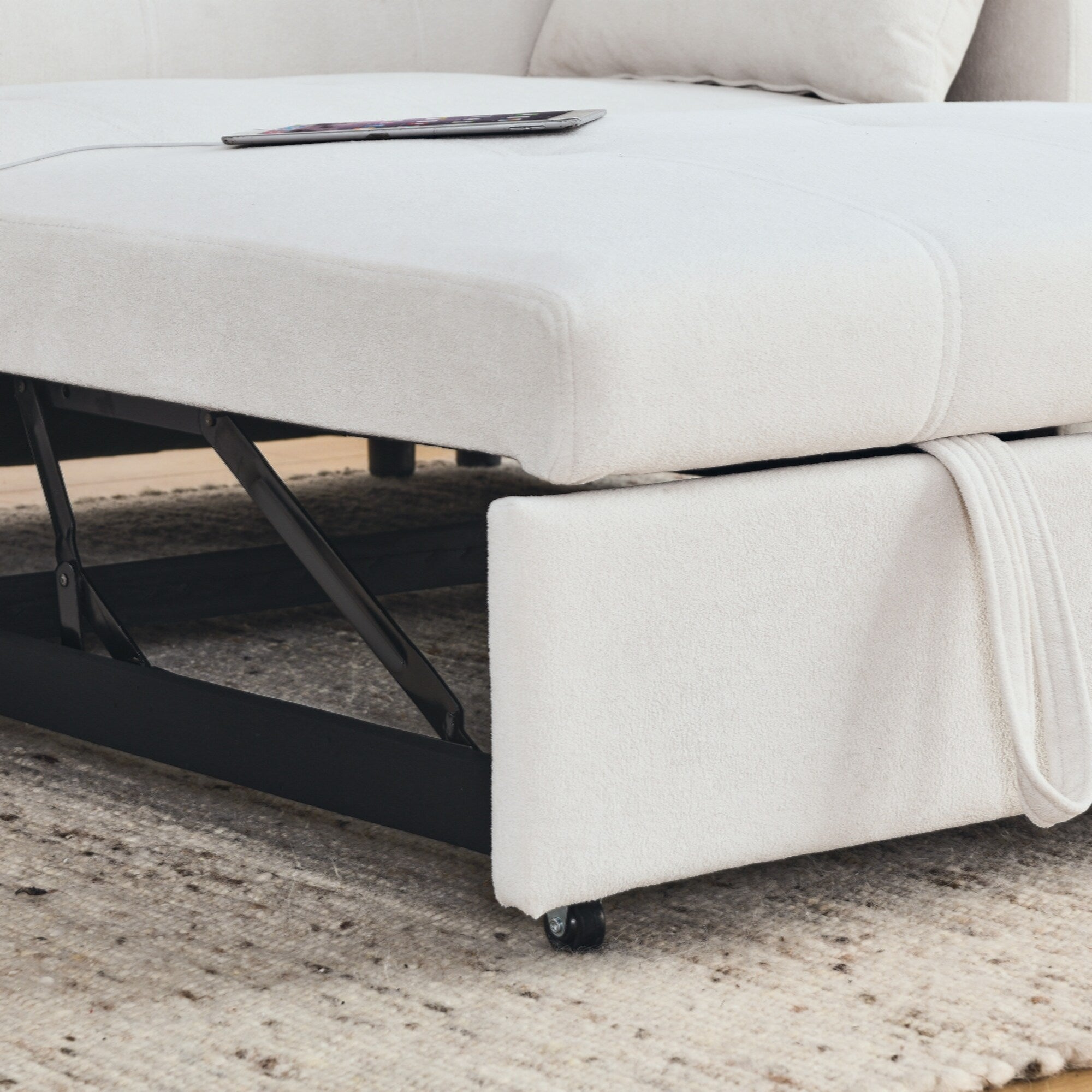 54 Pull-Out Sleeper Sofa Bed Double Seat Recliner Sofa Bed with Armrests with Storage and Side Pockets,with USB Power Outlet