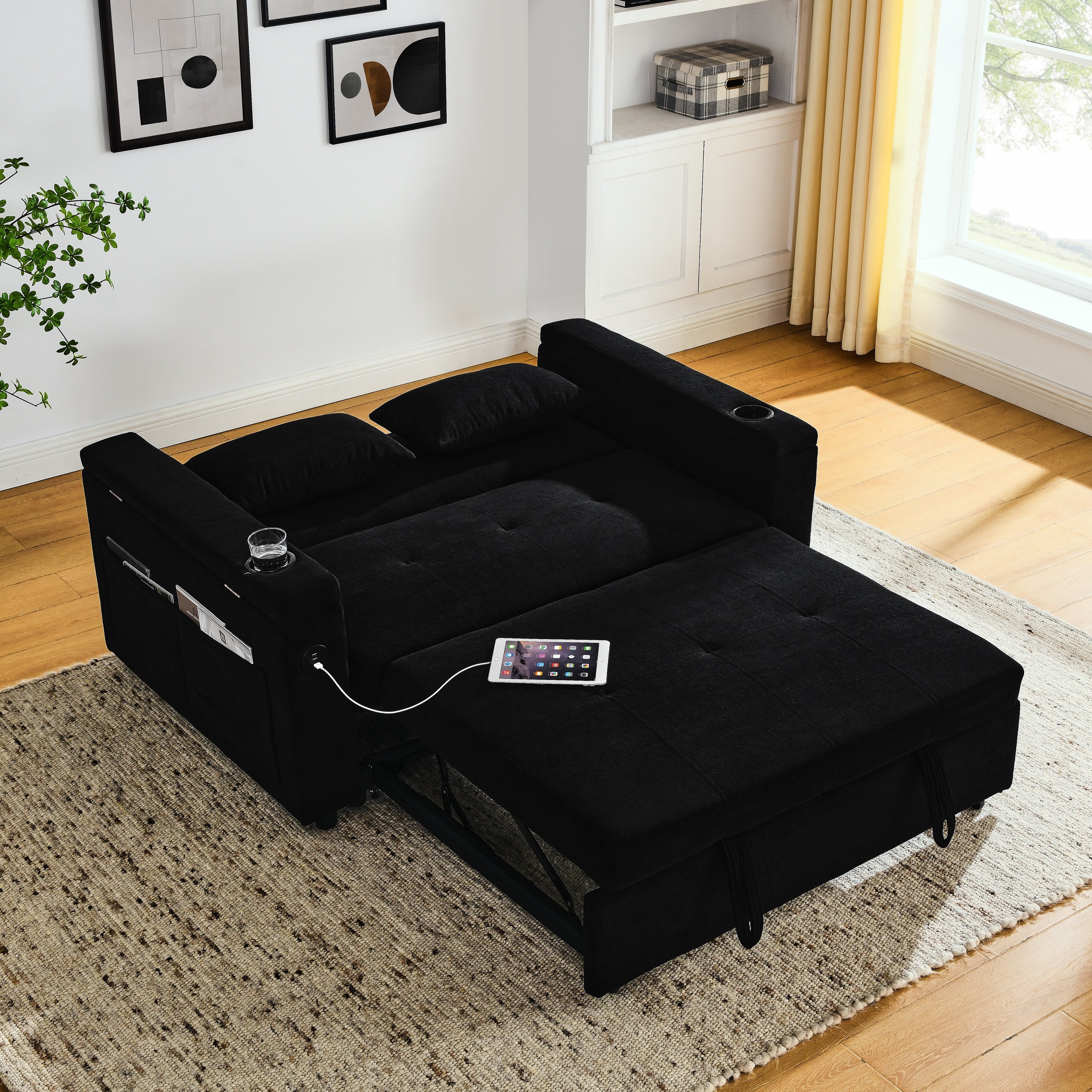 54 Pull-Out Sleeper Sofa Bed Double Seat Recliner Sofa Bed