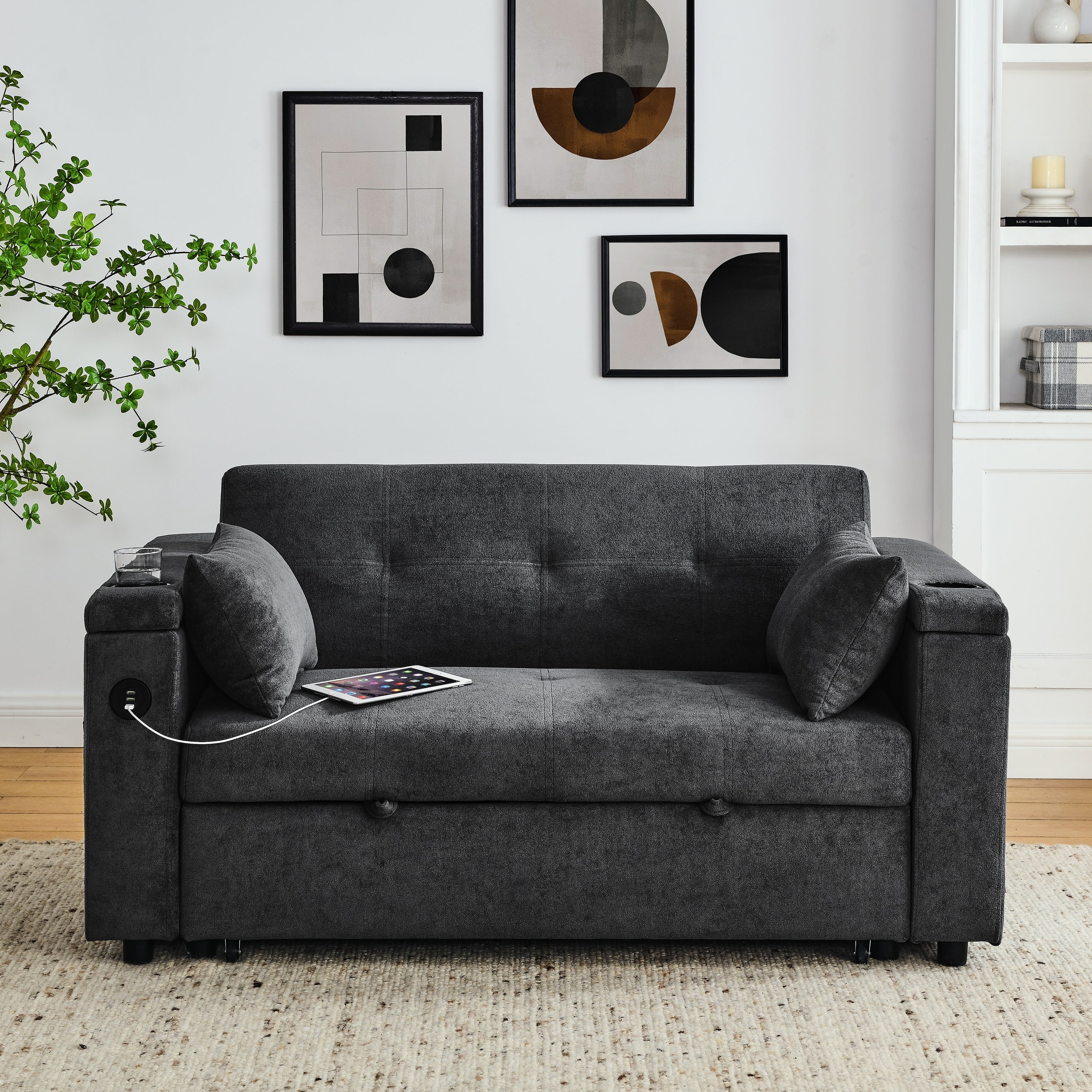 54 Pull-Out Sleeper Sofa Bed Double Seat Recliner Sofa Bed