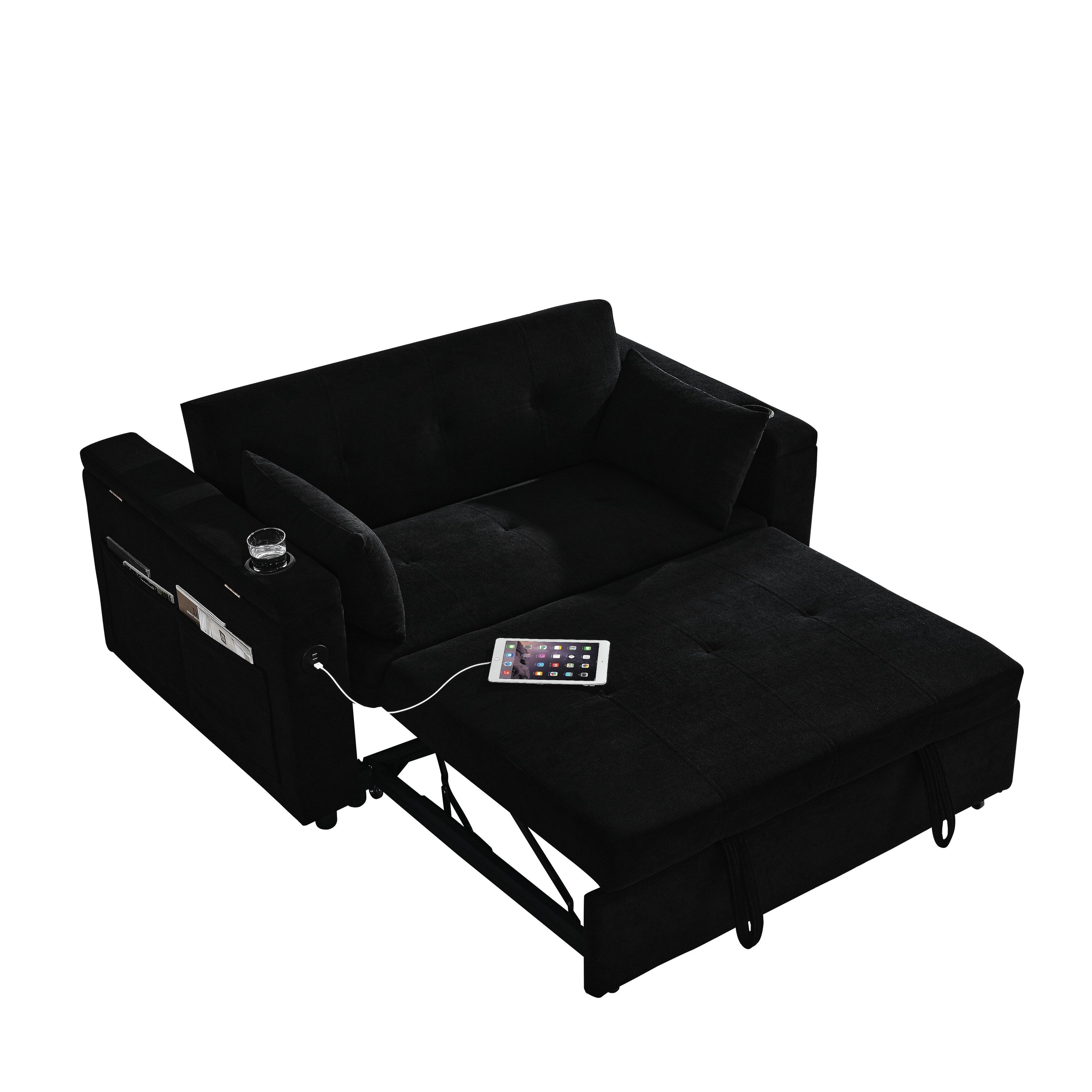 54 Pull-Out Sleeper Sofa Bed Double Seat Recliner Sofa Bed