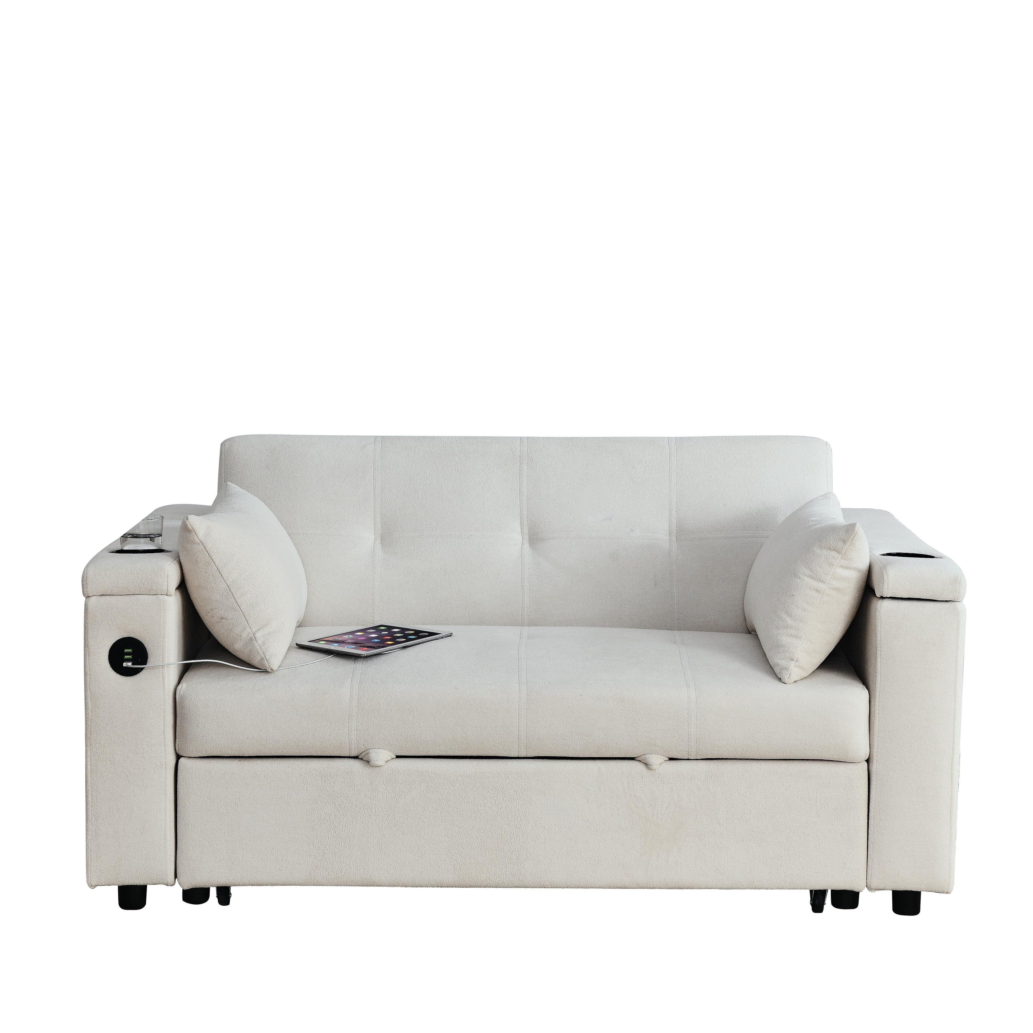 54 Pull-Out Sleeper Sofa Bed Double Seat Recliner Sofa Bed