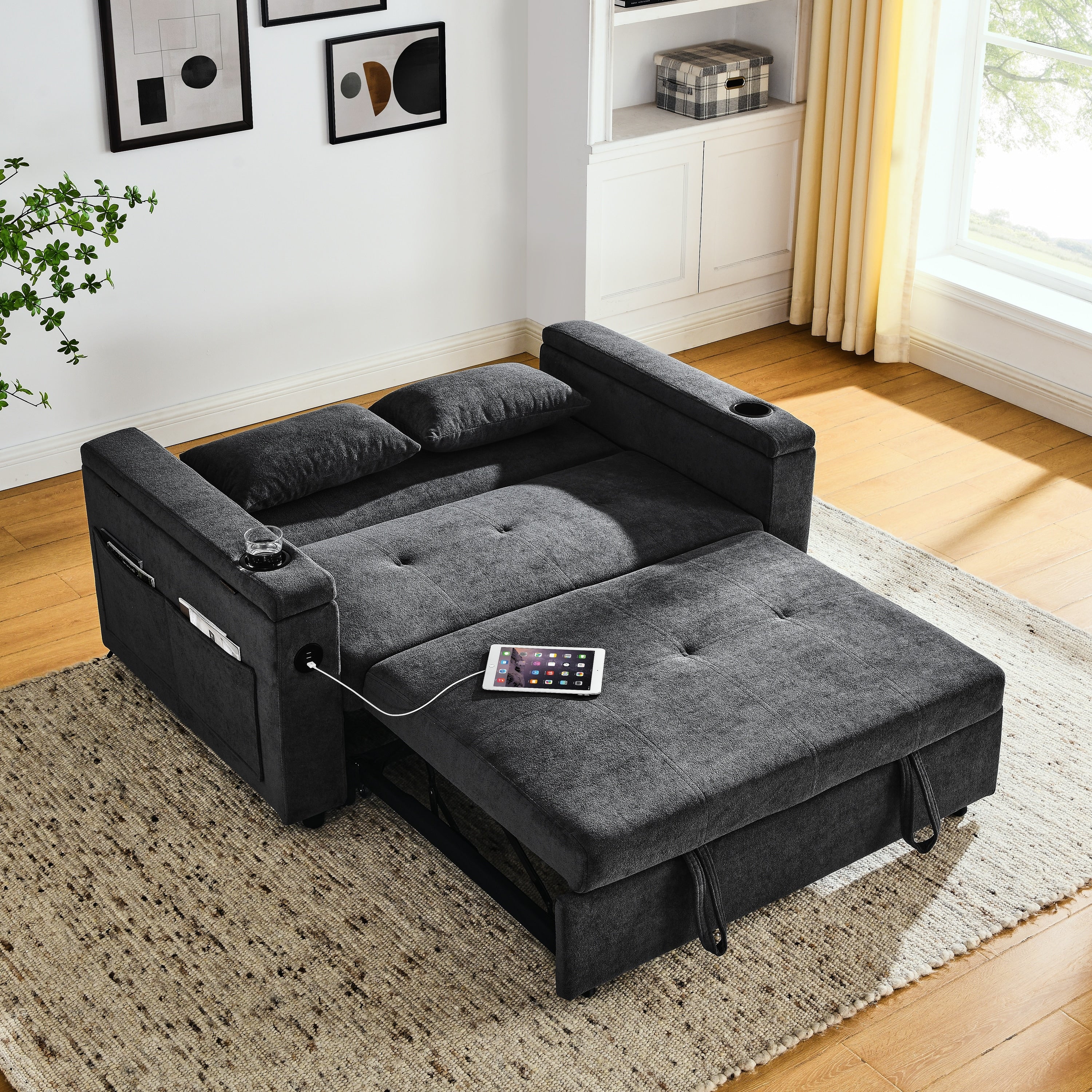 54 Pull-Out Sleeper Sofa Bed Double Seat Recliner Sofa Bed