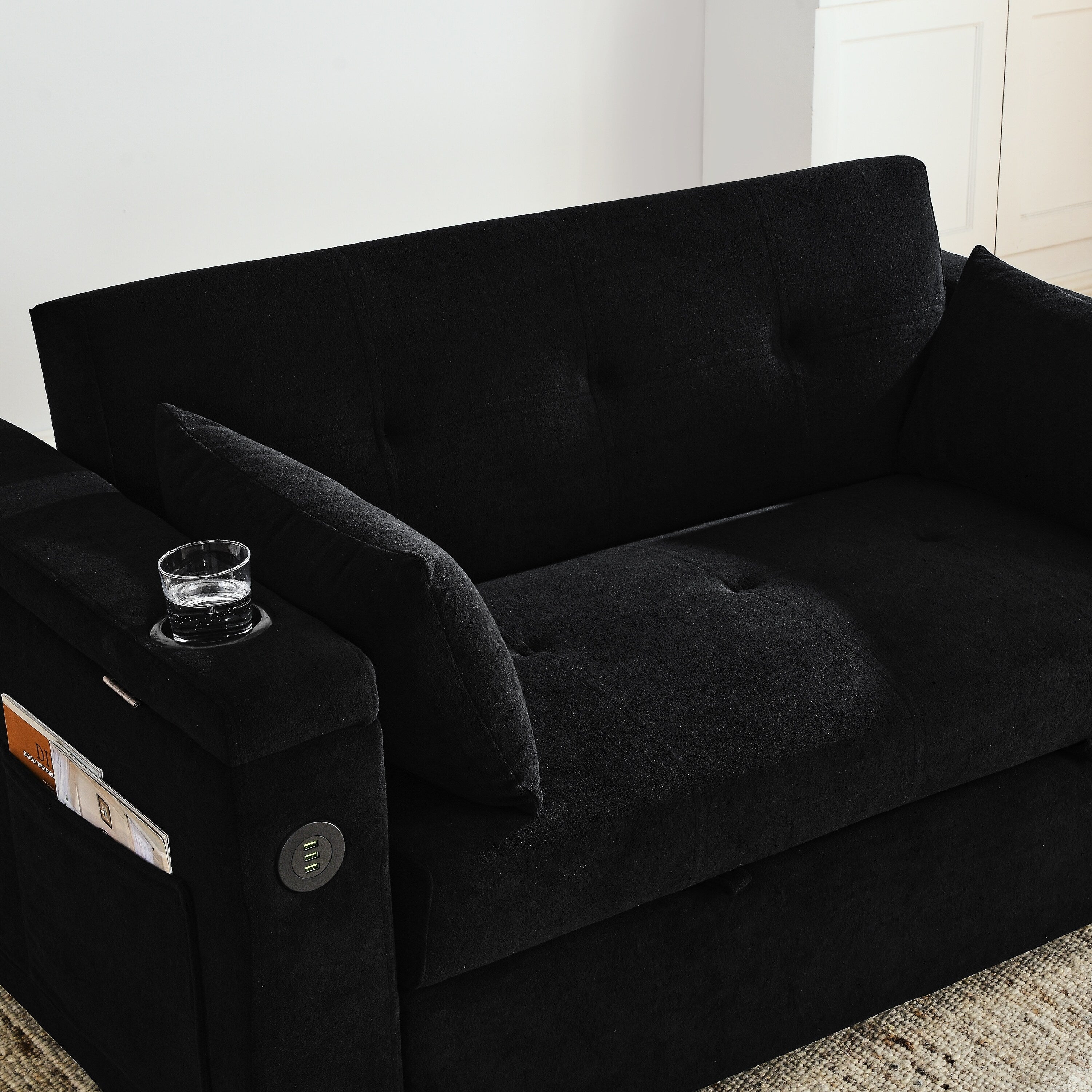 54 Pull-Out Sleeper Sofa Bed Double Seat Recliner Sofa Bed