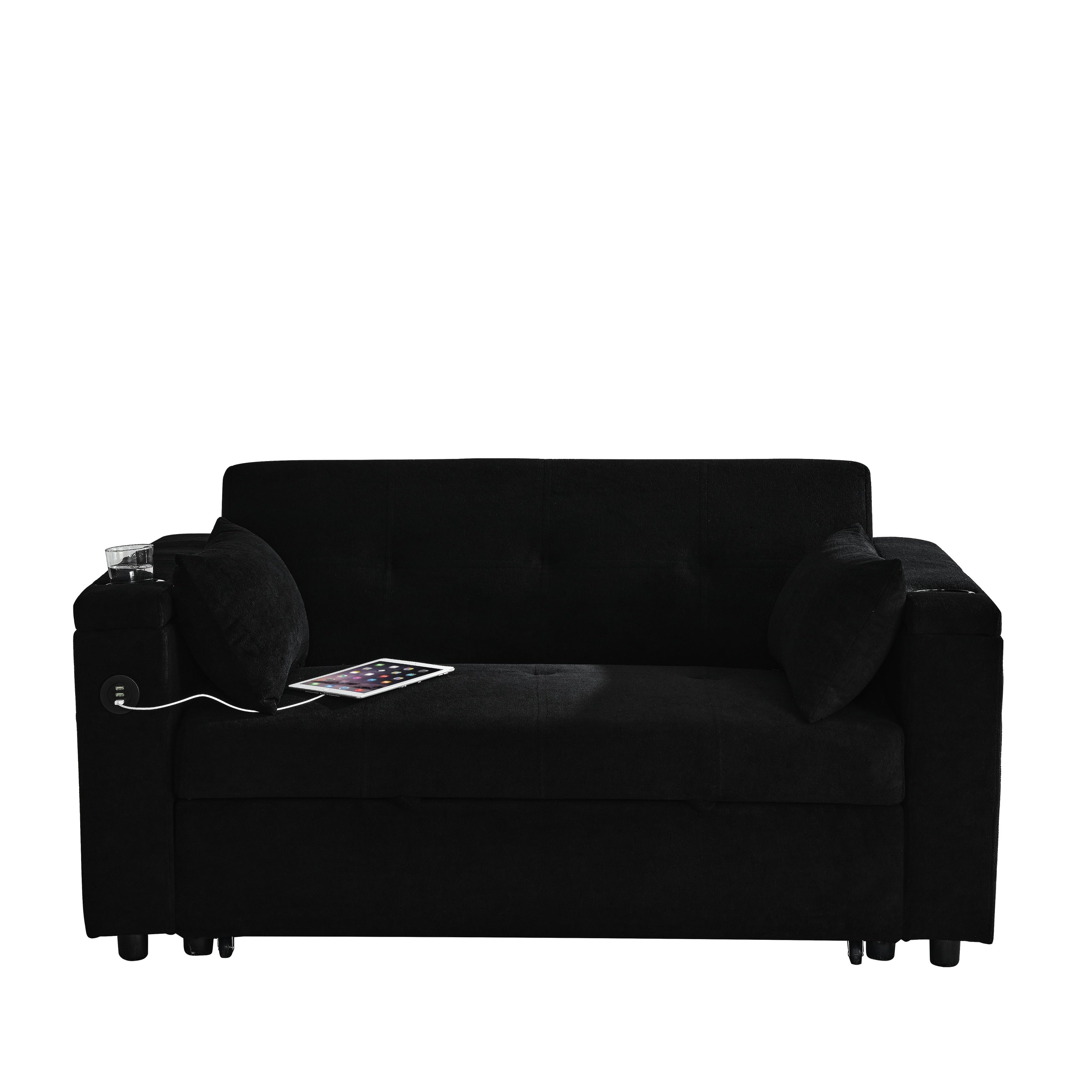 54 Pull-Out Sleeper Sofa Bed Double Seat Recliner Sofa Bed