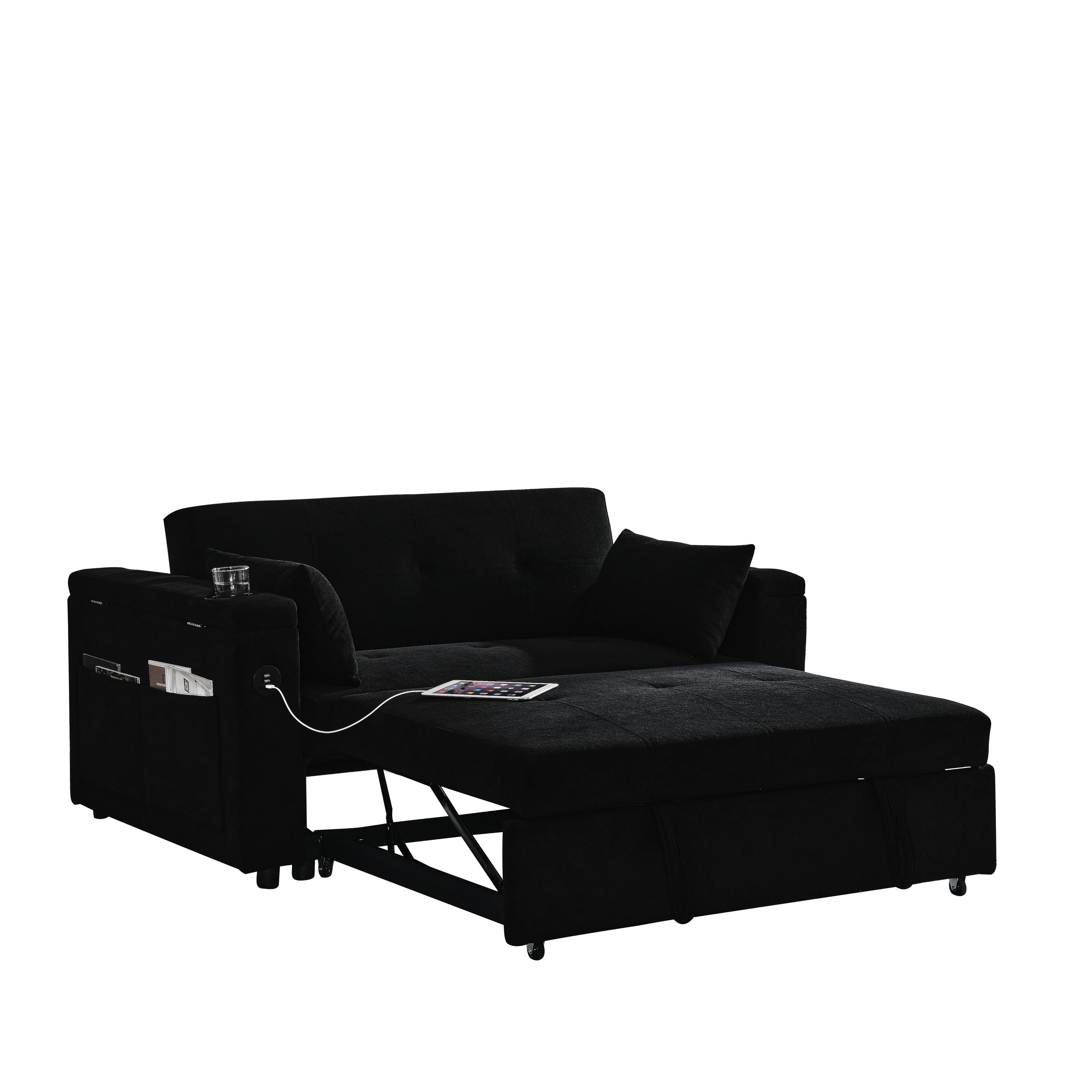 54 Pull-Out Sleeper Sofa Bed Double Seat Recliner Sofa Bed