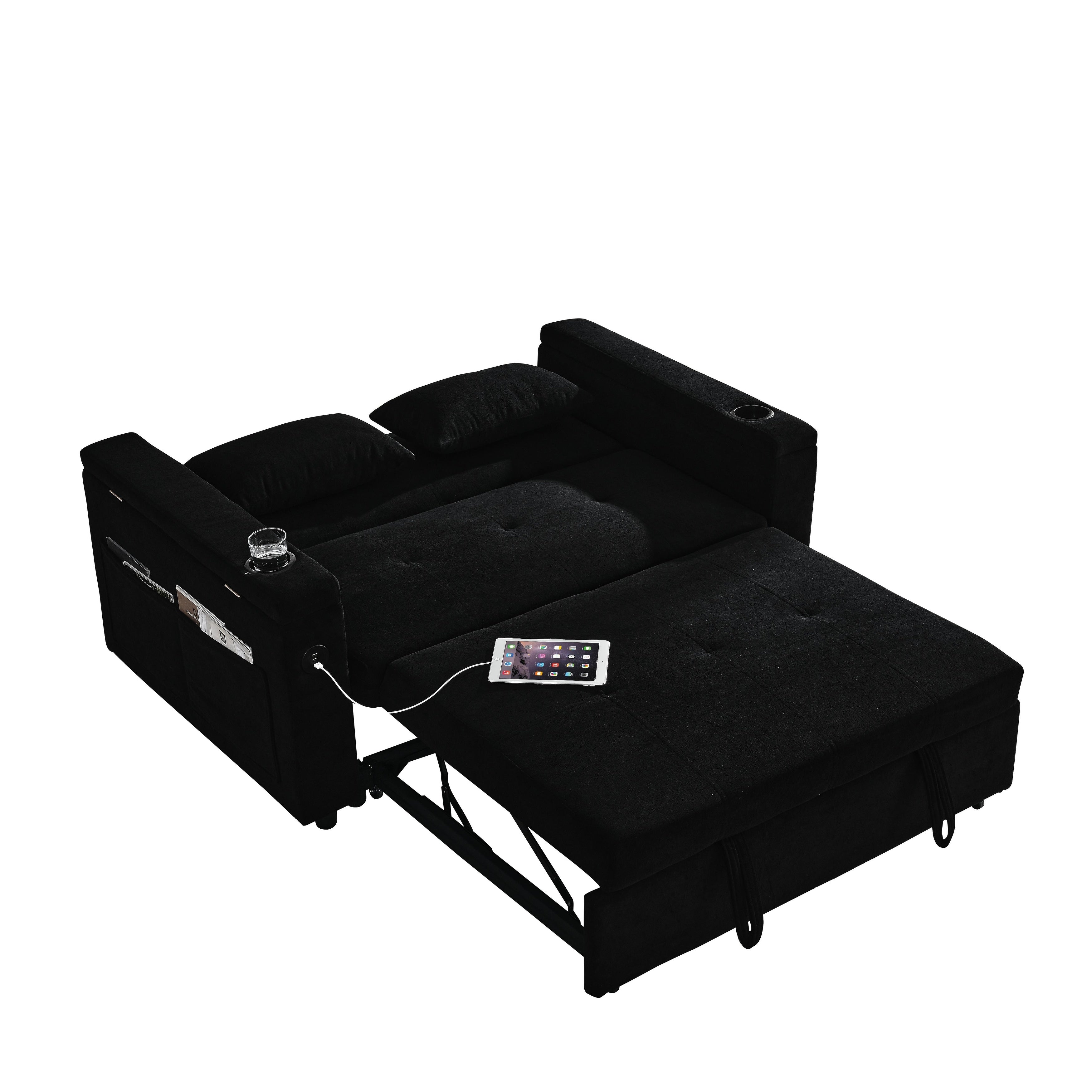 54 Pull-Out Sleeper Sofa Bed Double Seat Recliner Sofa Bed