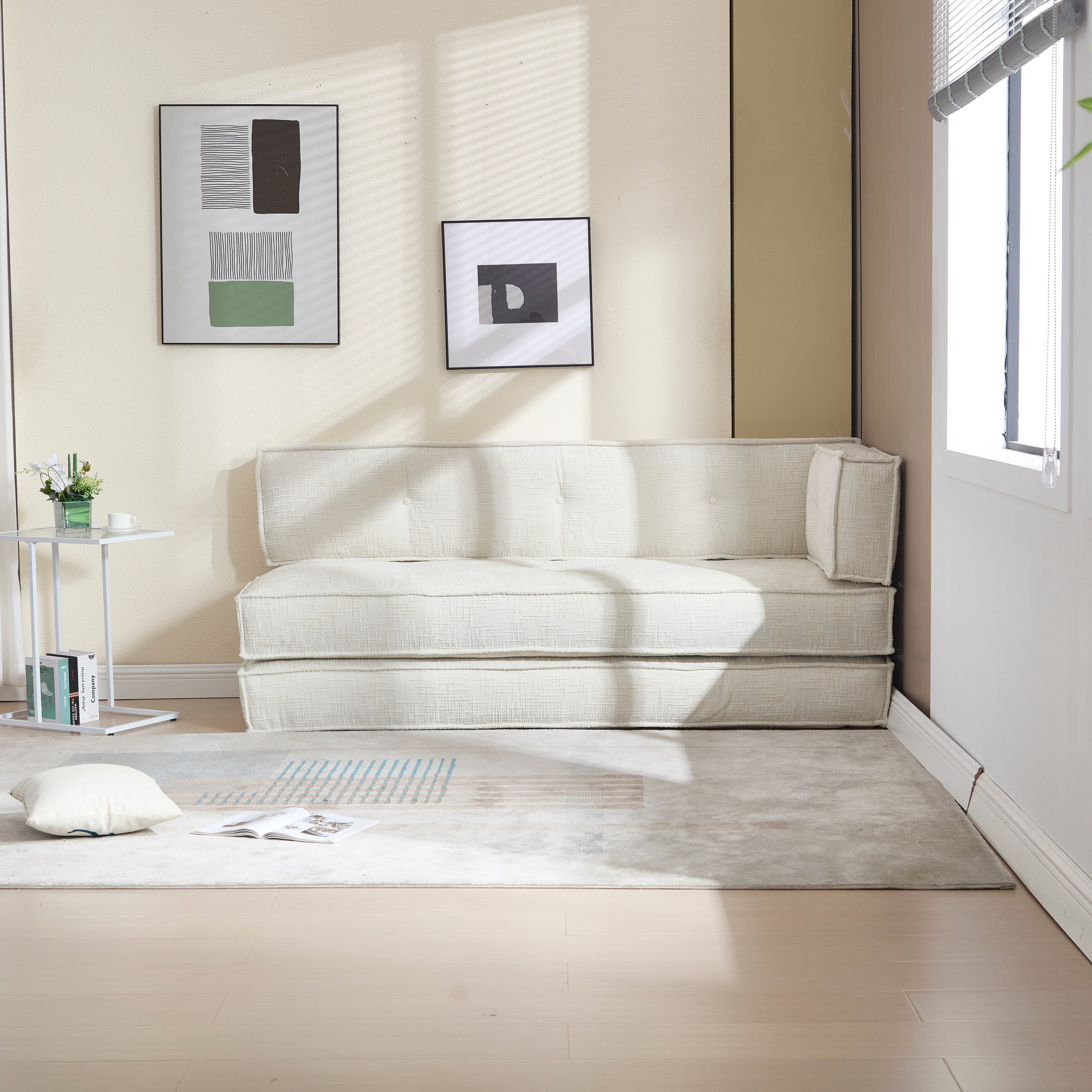 55-inch Blue Velvet Sofa with Pockets 3-in-1 Convertible