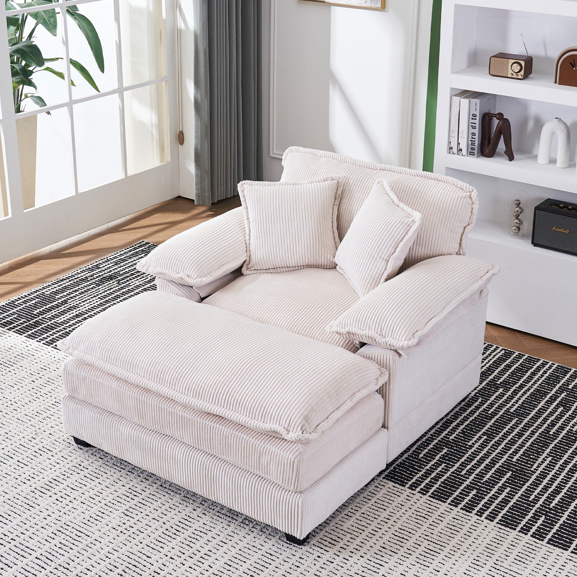56.9 W Oversized Chair with Ottoman, Reading Chair for Bedroom, Lazy Sofa Bed, Modern Over Sized Single Recliner Couch