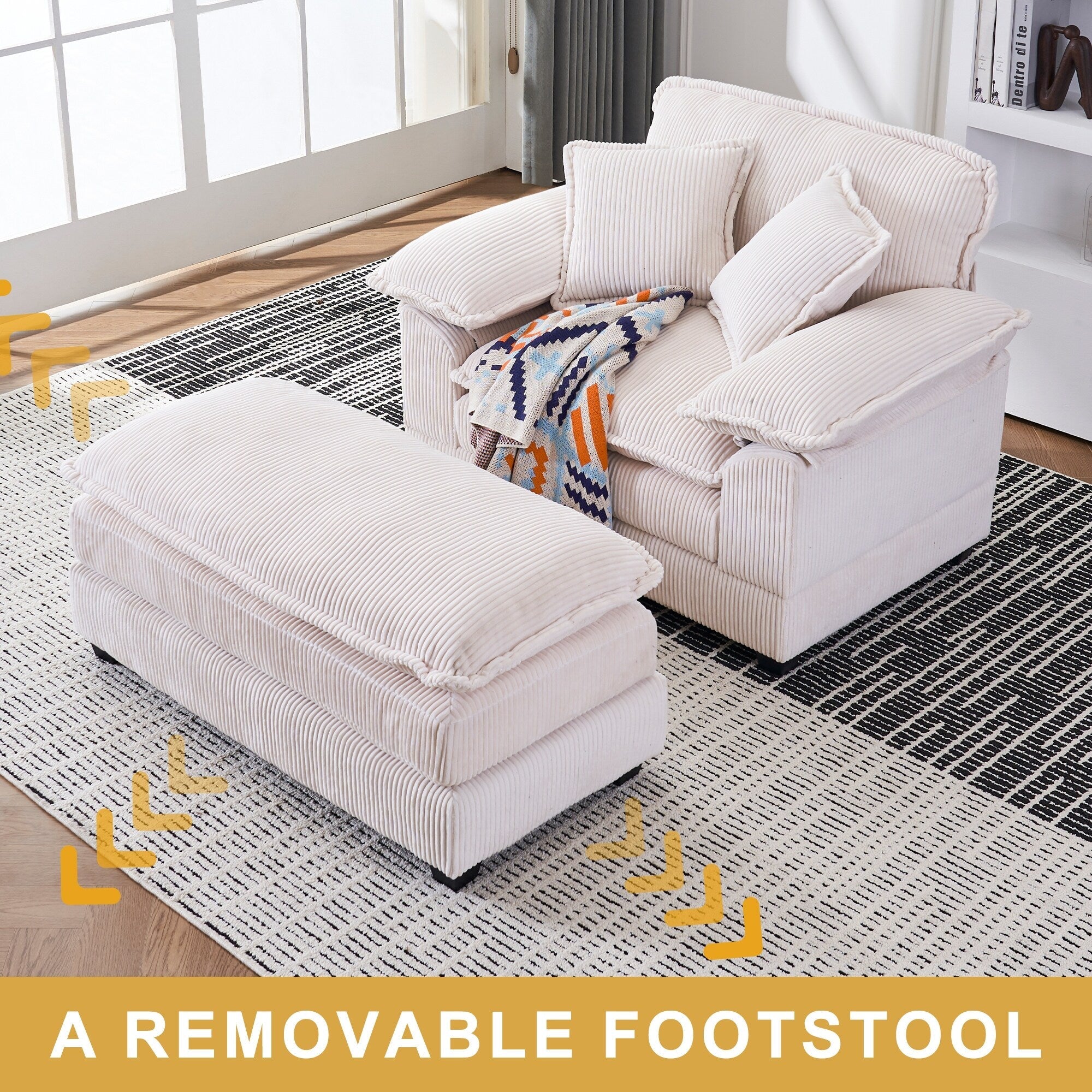 56.9 W Oversized Chair with Ottoman, Reading Chair for Bedroom, Lazy Sofa Bed, Modern Over Sized Single Recliner Couch