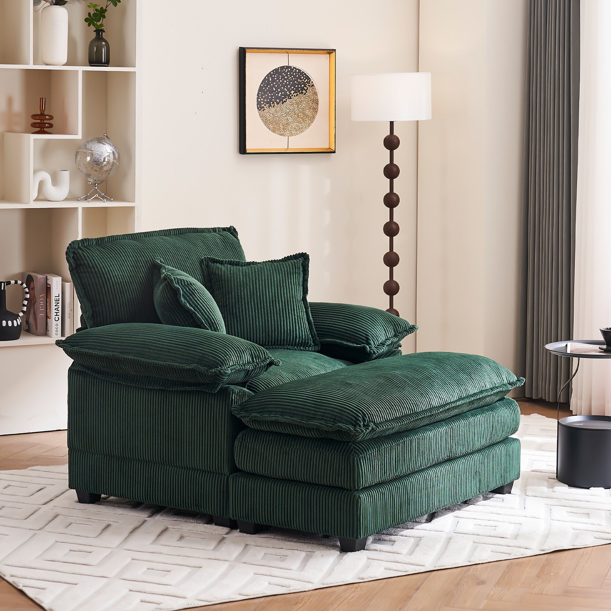 56.9 W Oversized Chair with Ottoman, Reading Chair for Bedroom, Lazy Sofa Bed, Modern Over Sized Single Recliner Couch