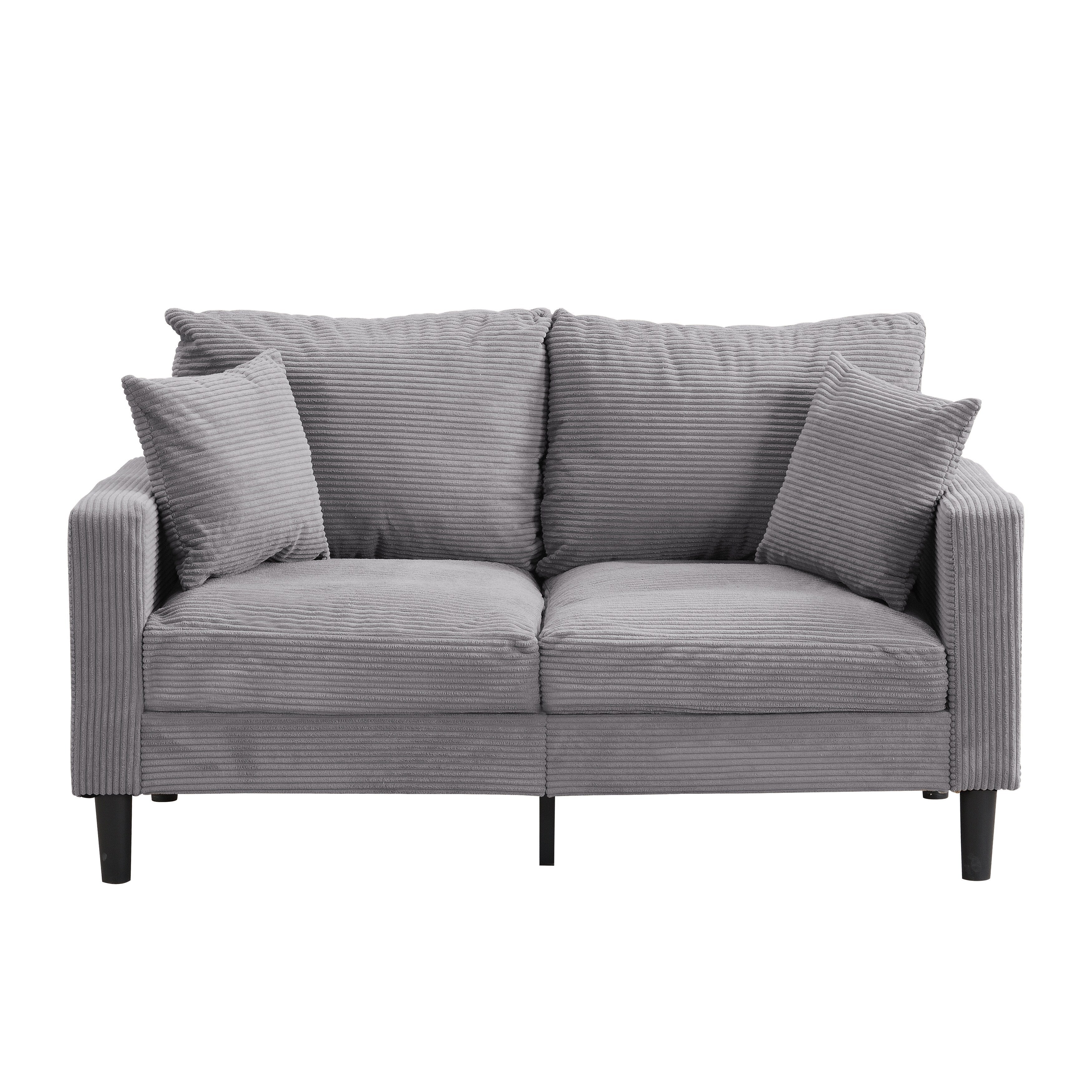 57 inch High Resilience Loveseat Wooden Frame 2 Seat Comfy Small Space Modern Upholstered Light Gray