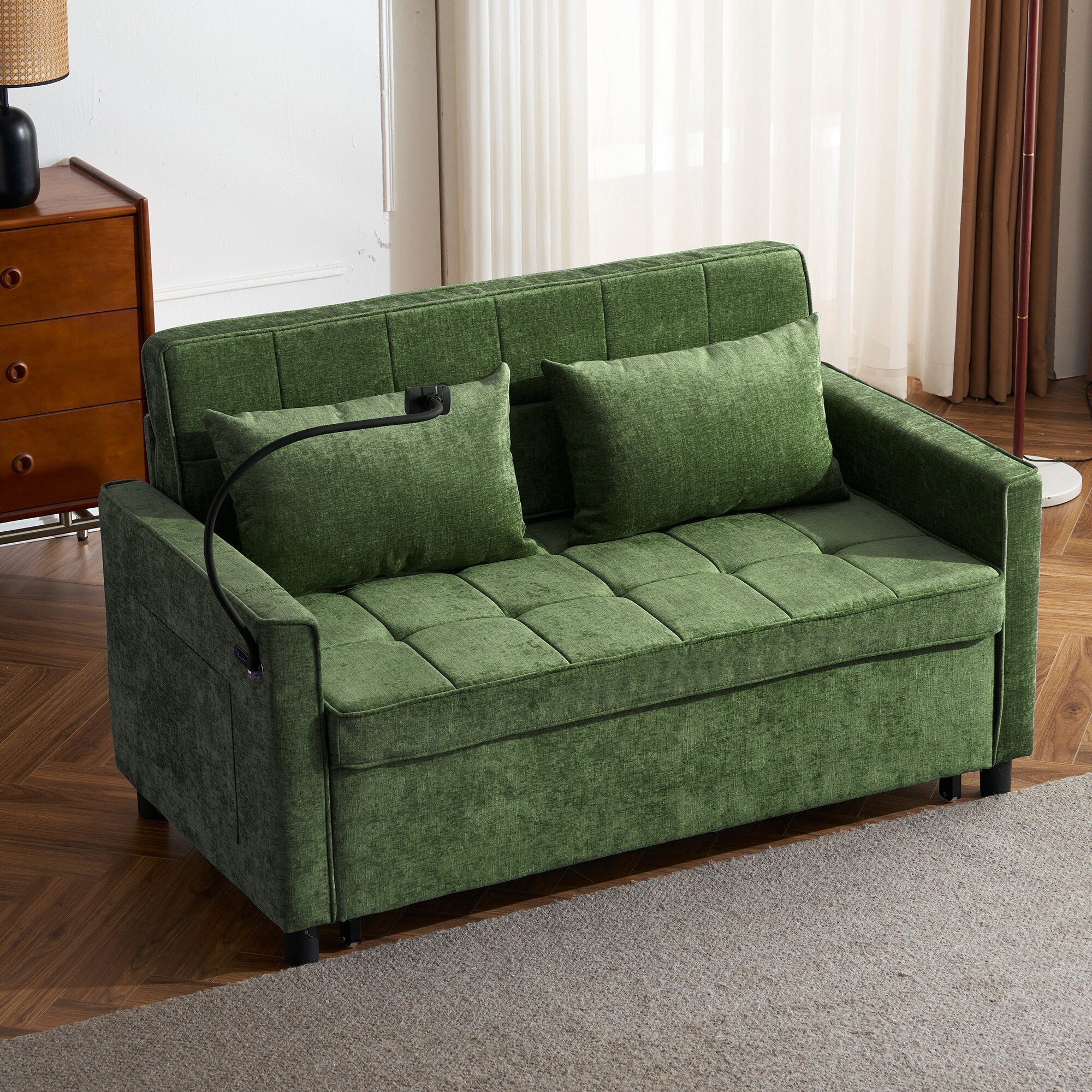 57 Convertible Sleeper Loveseat - Space-Saving Sofa Bed with USB Charging Hub, Reversible Backrest & Smart Storage Solutions