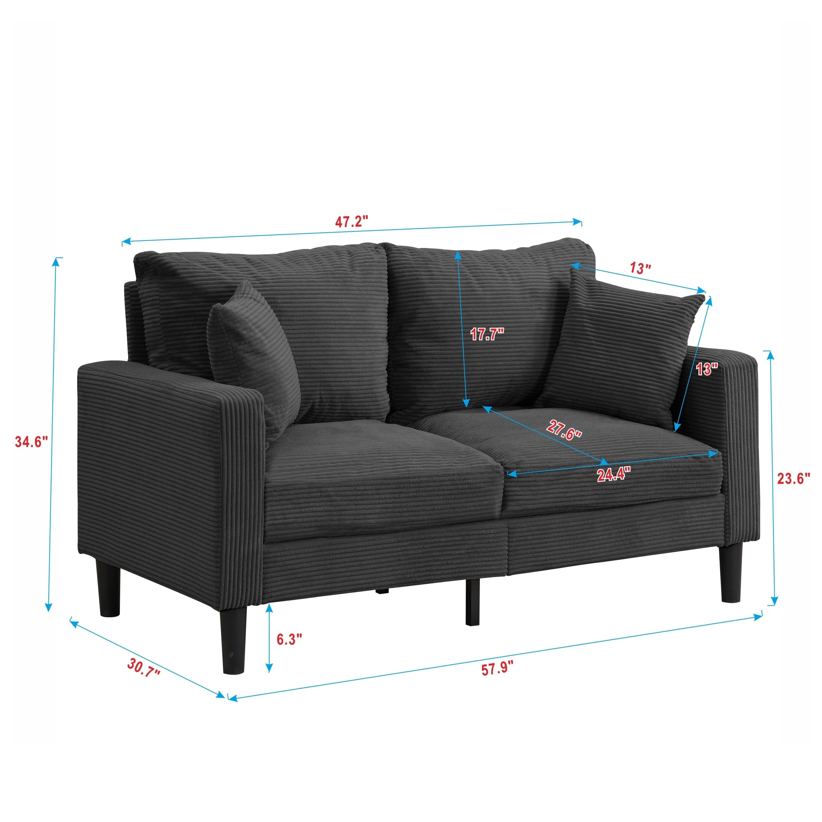Modern Upholstered Sofa with 2 Pillows and High Density Foam Cushion, Wooden Frame for Home Lounge Area and Office