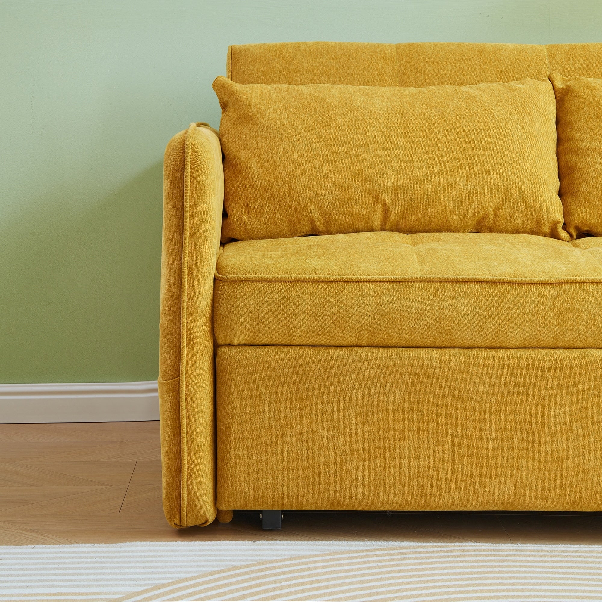 Yellow Chenille Fabric Pull-Out Sofa Bed Sleeper - 39.00 x 53.50 x 31.50
