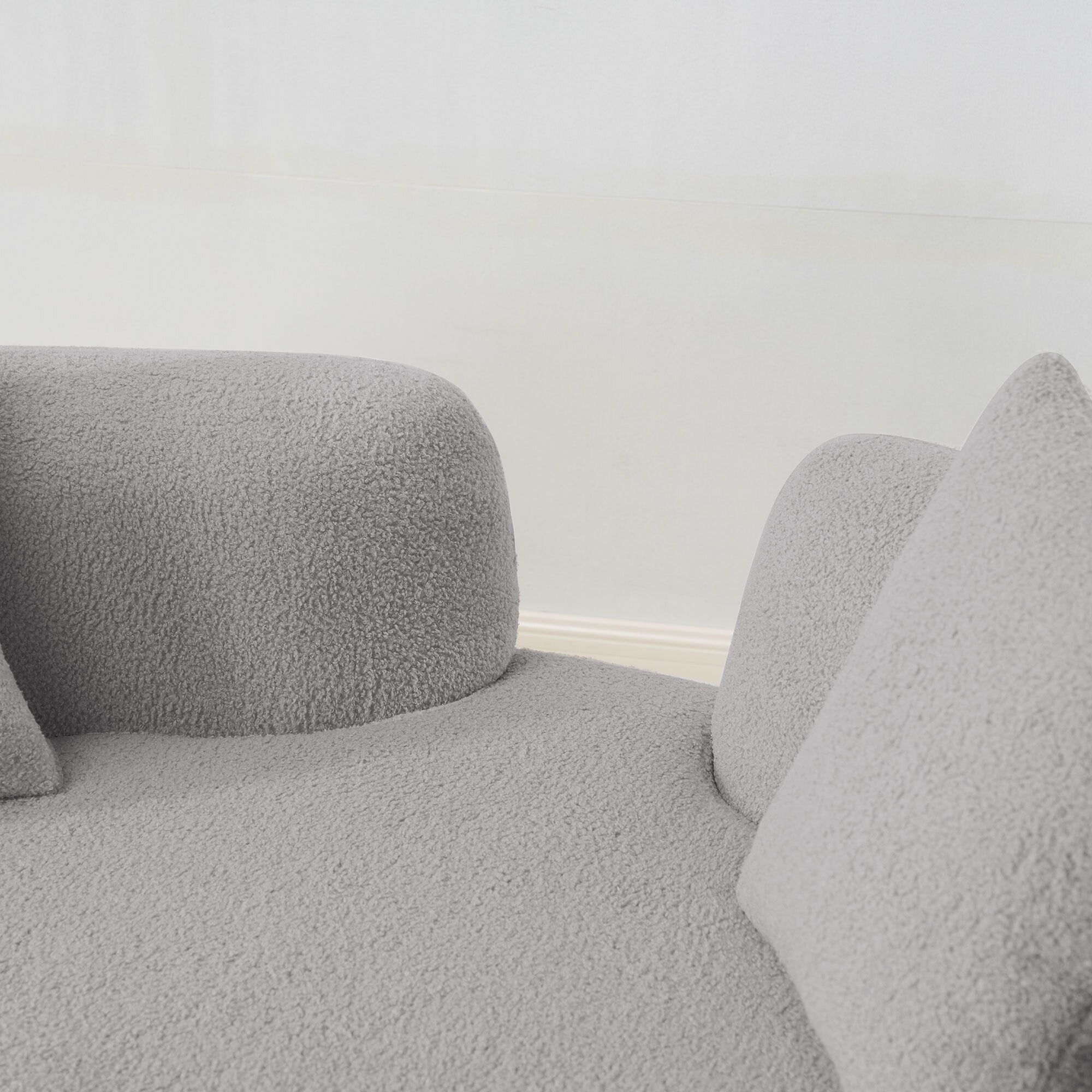 66.93 Inch Curved Loveseat Grey Full Compression Sponge Sofa, Teddy Velvet Fabric, No-Assembly Compact Sofa