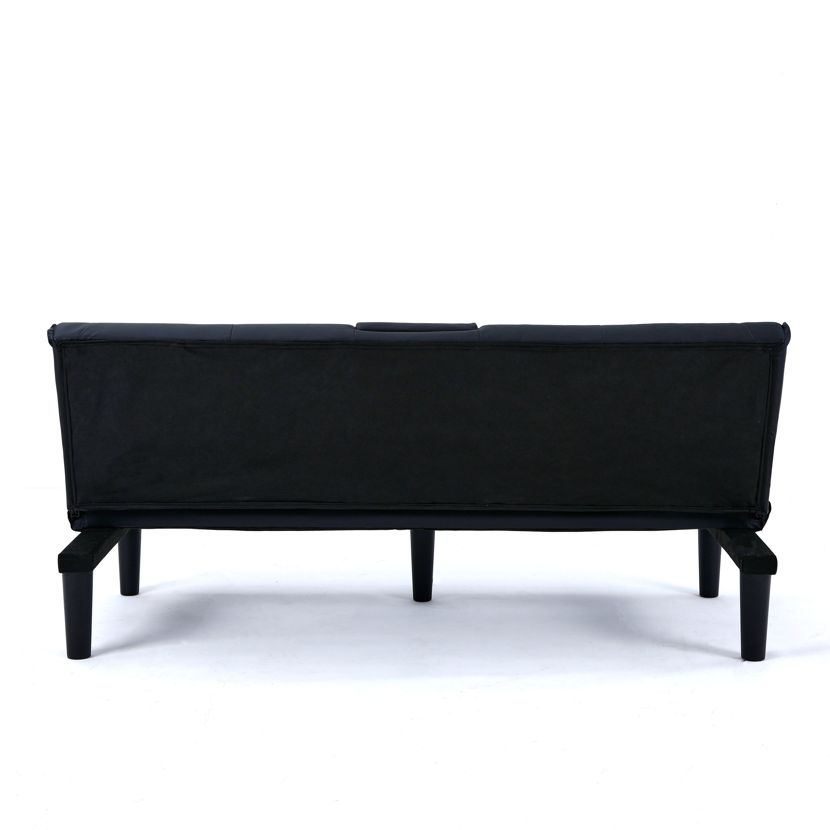 67 Inch Black PVC Foldable Sofa Bed with Cup Holder for Living Room Guest Room Dorm Office