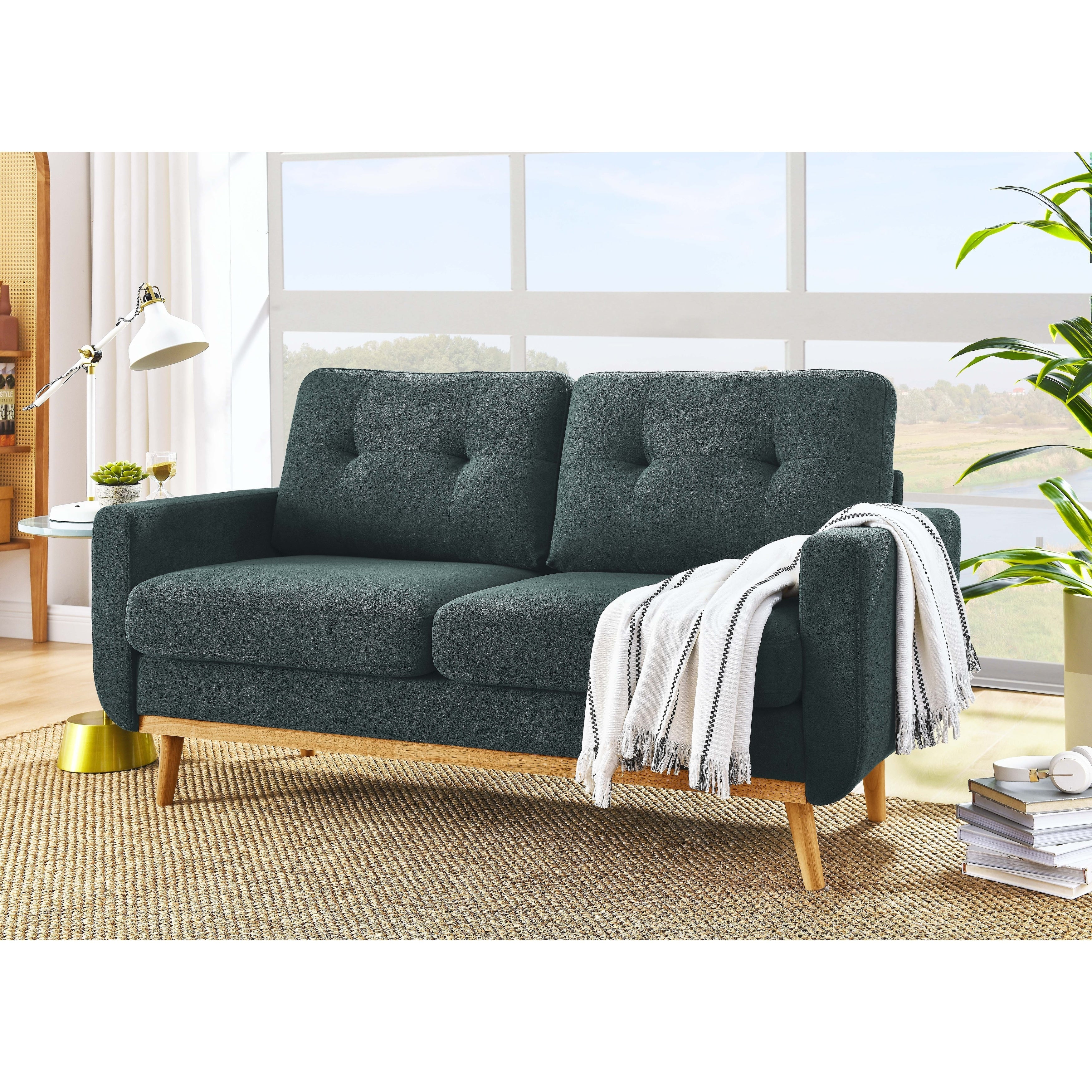 67.7 Mid-Century Tufted Loveseat with Wood Legs - 29.5 D x 67.7 W x 34.6 H