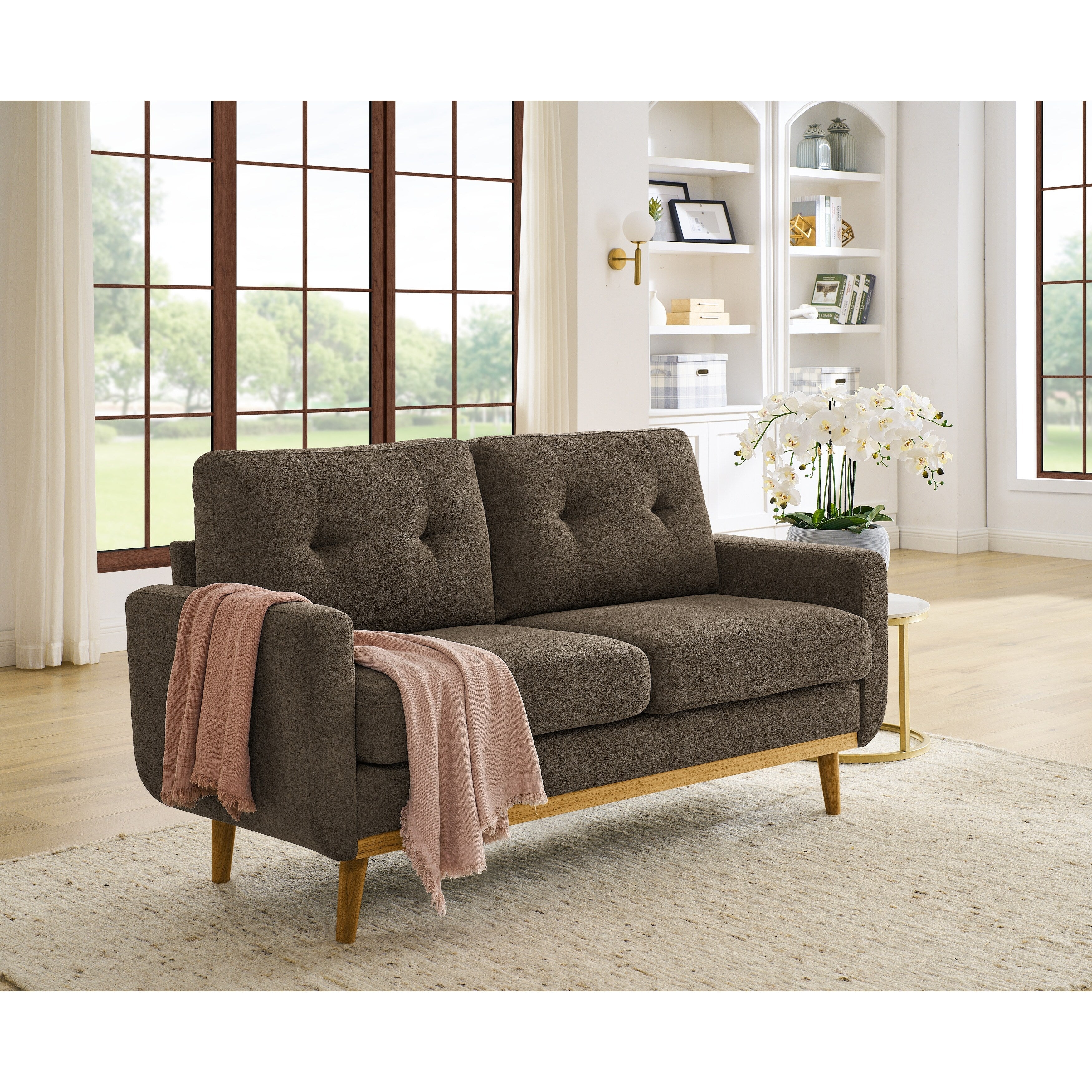 67.7 Mid-Century Tufted Loveseat with Wood Legs - 29.5 D x 67.7 W x 34.6 H