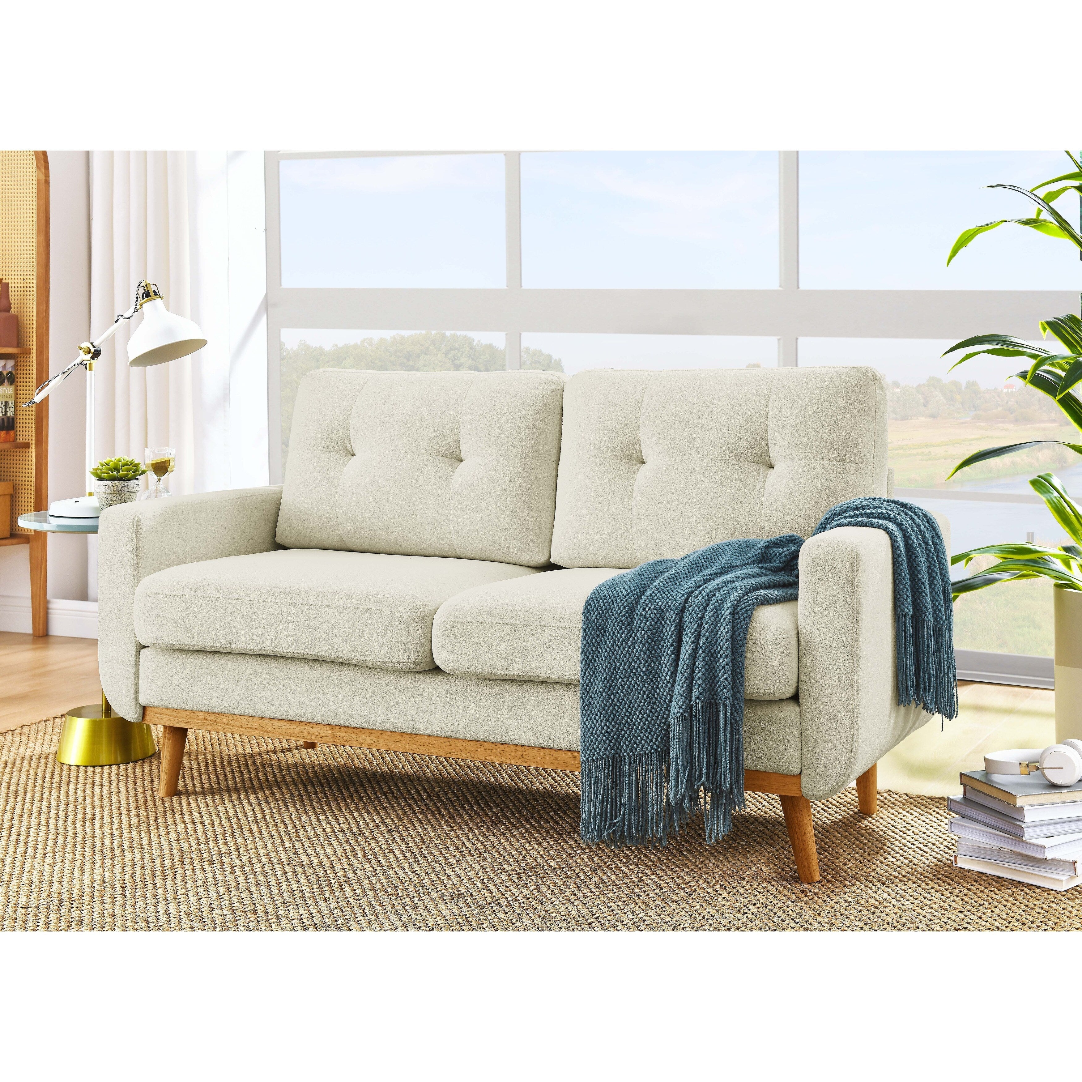 67.7 Mid-Century Tufted Loveseat with Wood Legs - 29.5 D x 67.7 W x 34.6 H