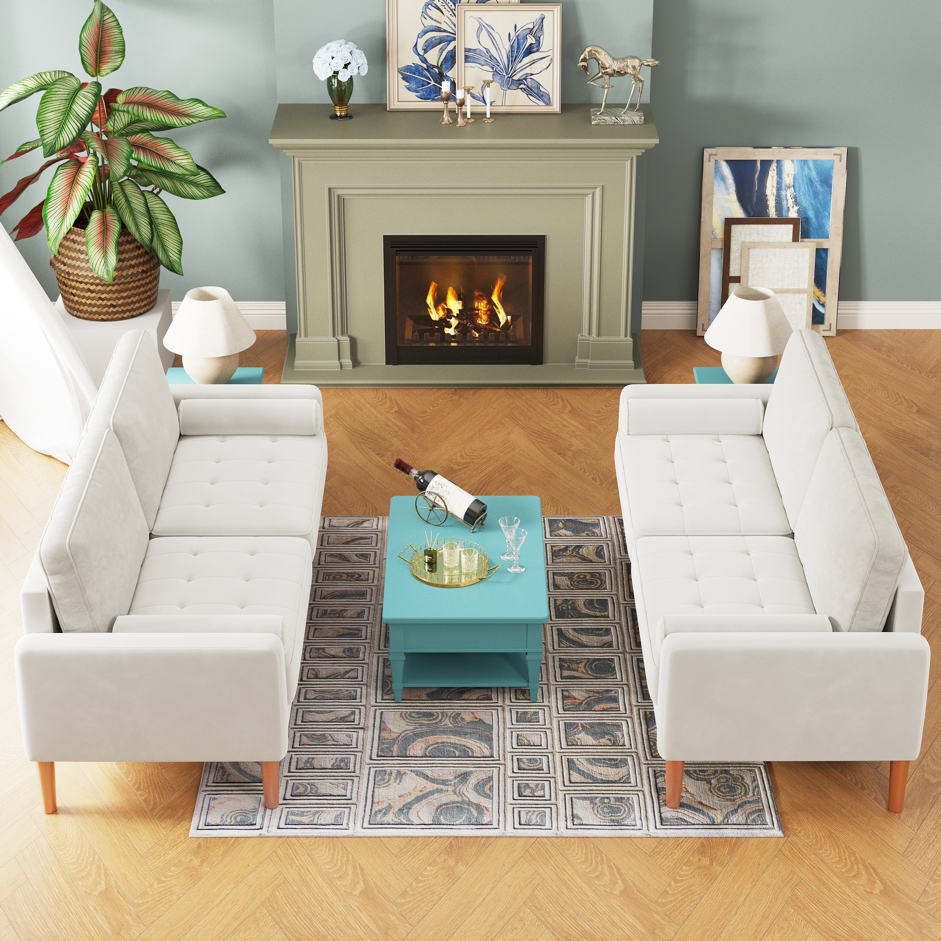67.7'' Upholstered Loveseat Sofa Couch for Small Spaces with Solid Wood Leg, Tool-Free Assembly