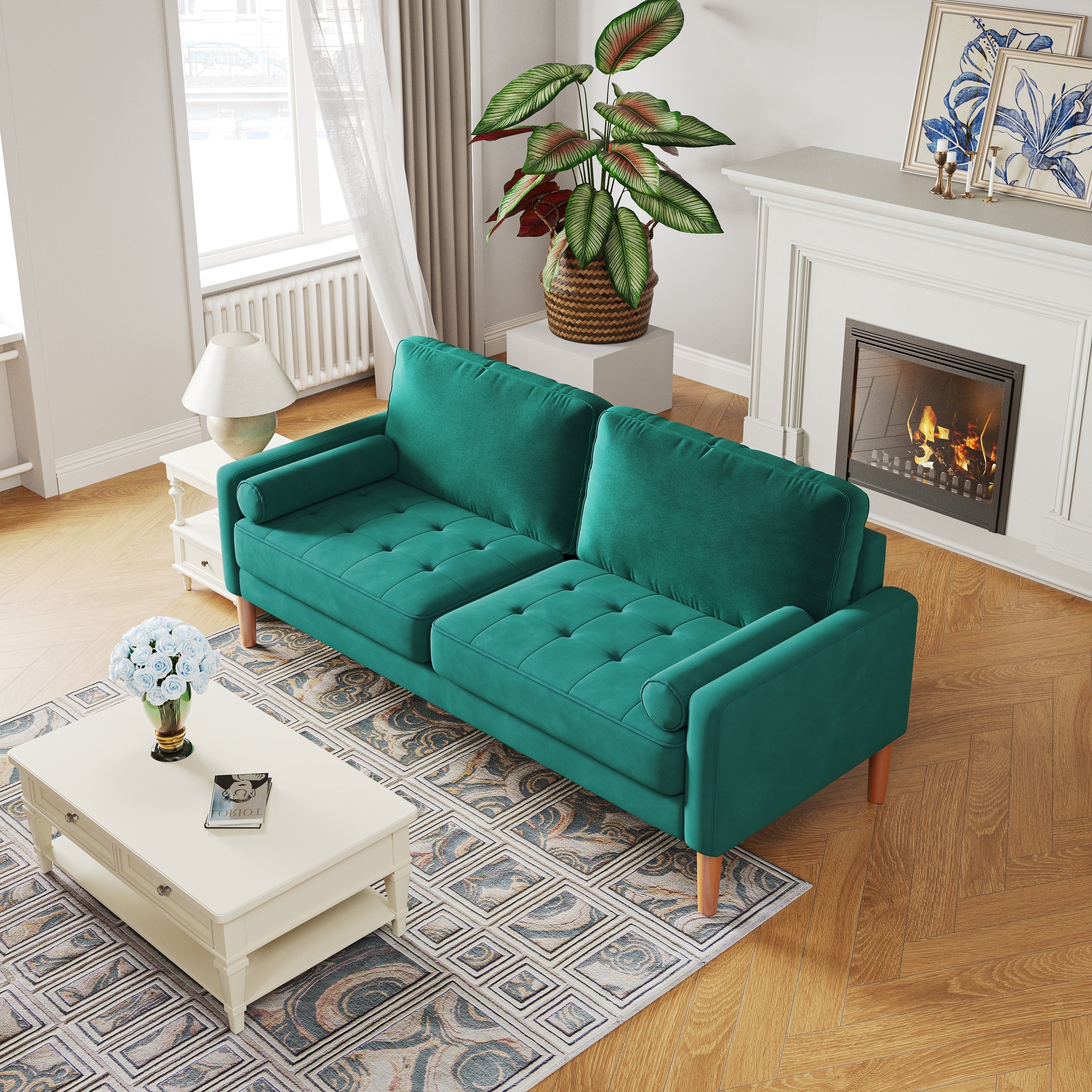 67.7'' Upholstered Loveseat Sofa Couch for Small Spaces with Solid Wood Leg, Tool-Free Assembly