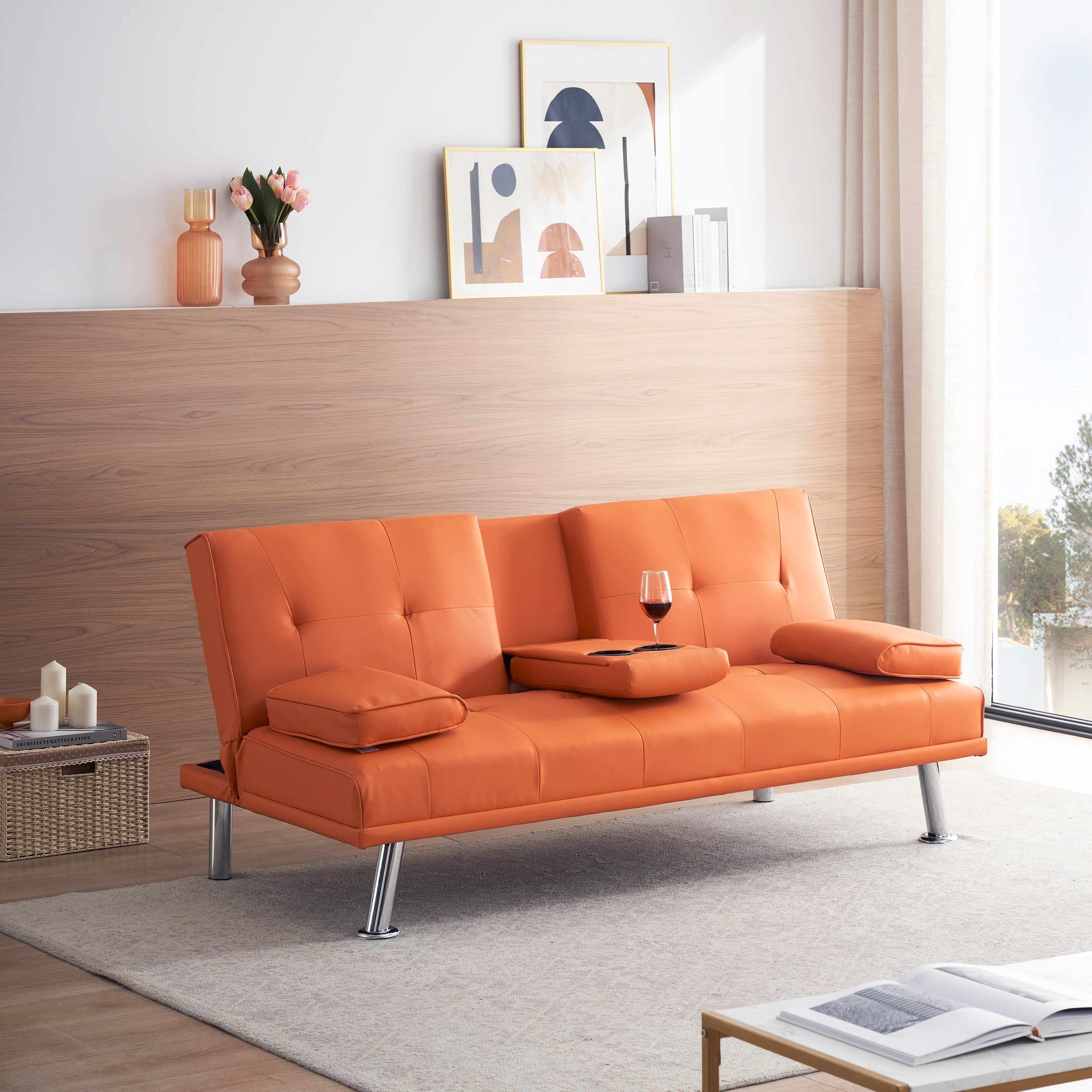 67 PU Multifunctional Double Folding Sofa Bed with Coffee Table