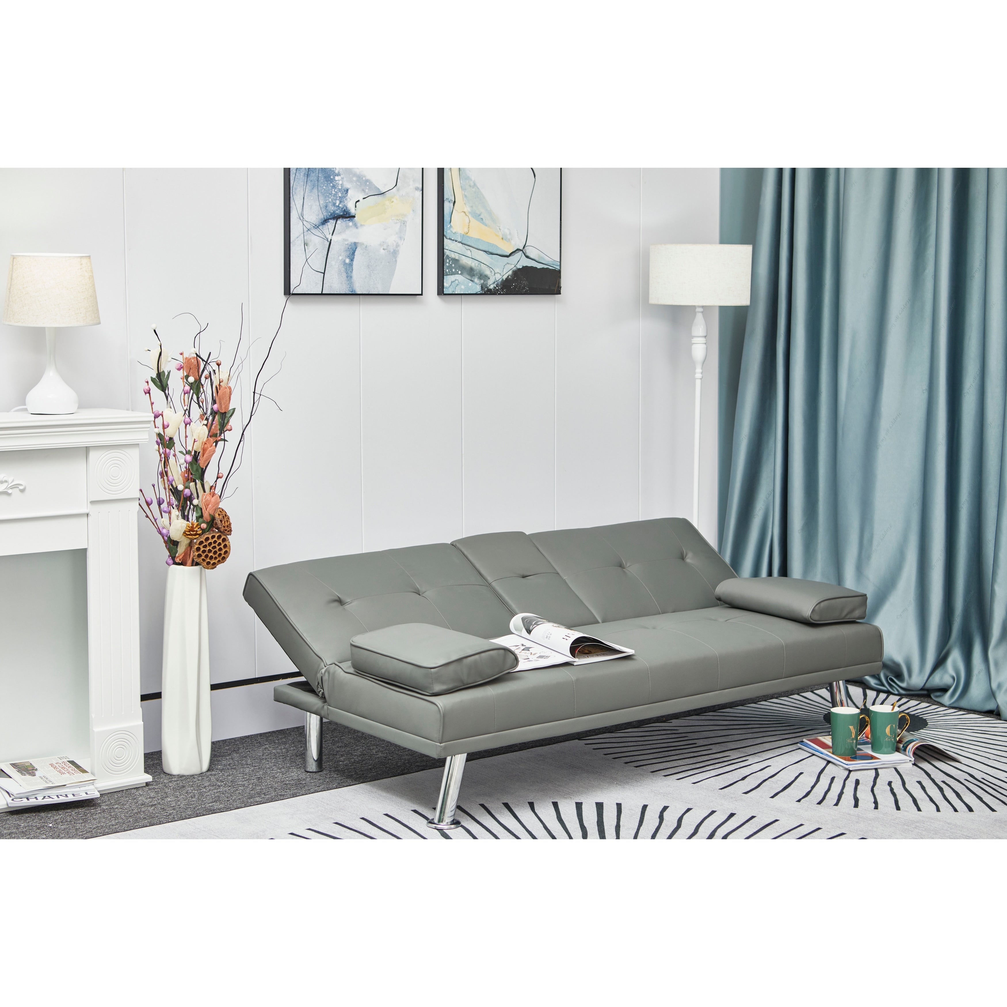 67 PU Multifunctional Double Folding Sofa Bed with Coffee Table