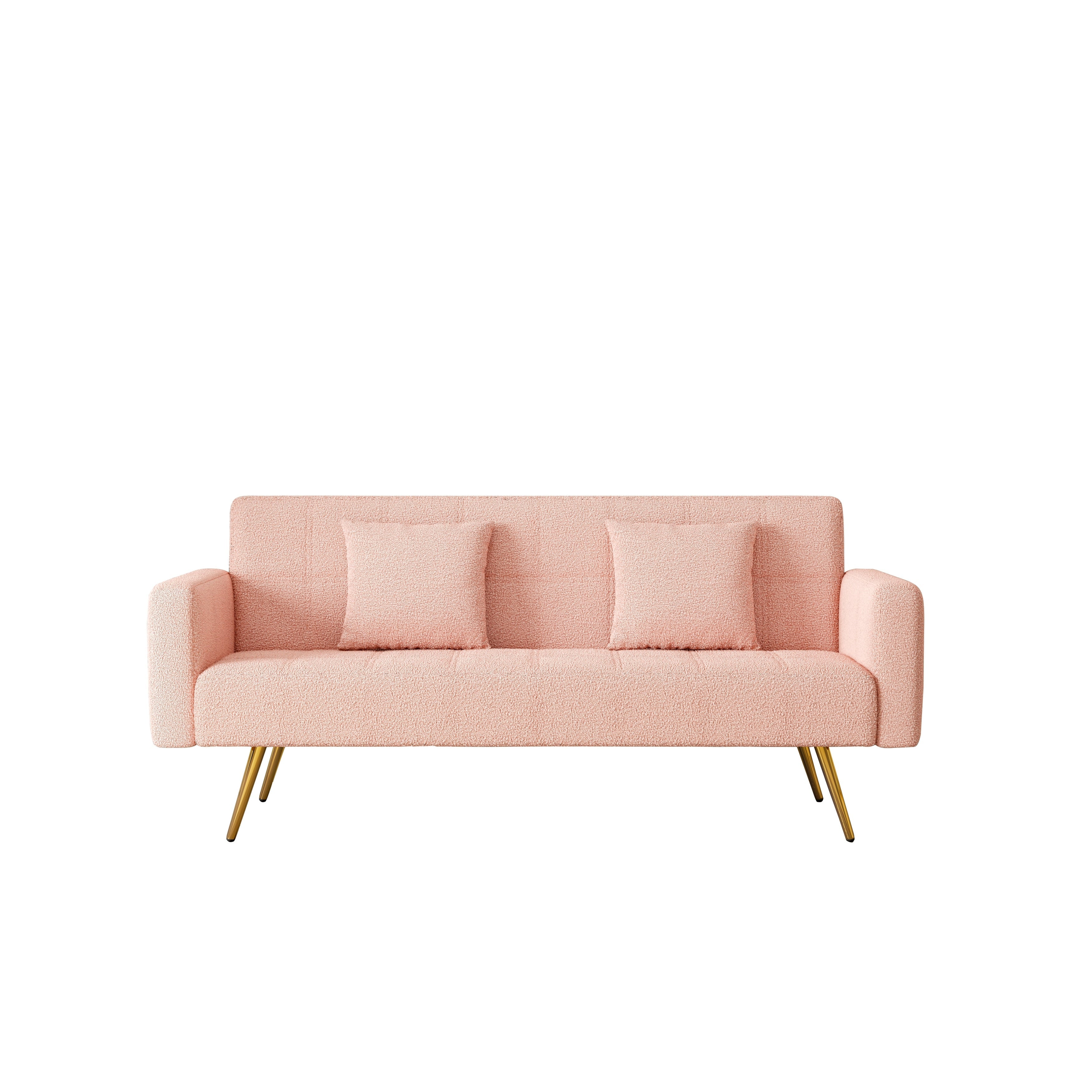 Pink Teddy Fleece Sofa Bed with Two Throw Pillows - 31.10 x 71.70 x 31.89