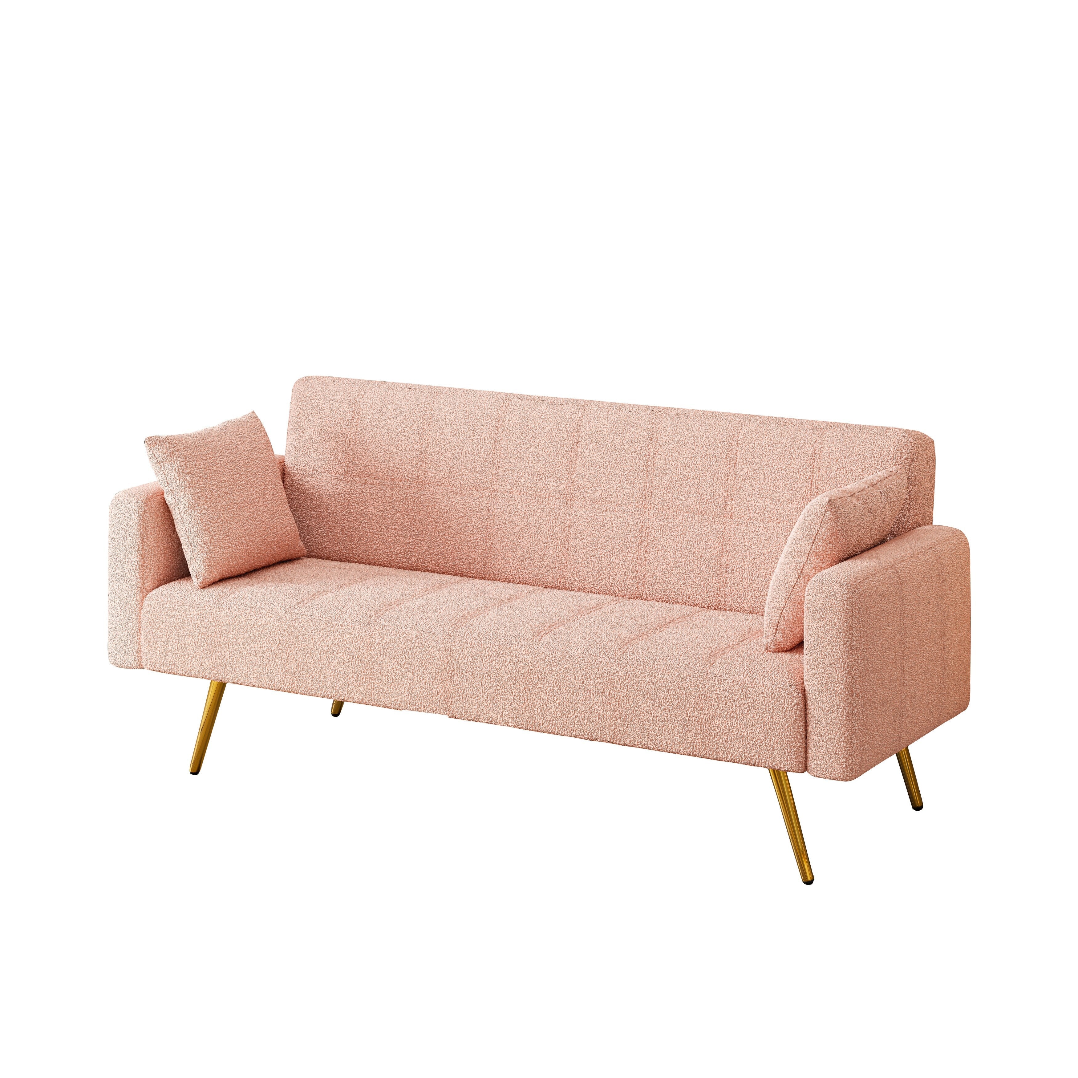 Pink Teddy Fleece Sofa Bed with Two Throw Pillows - 31.10 x 71.70 x 31.89