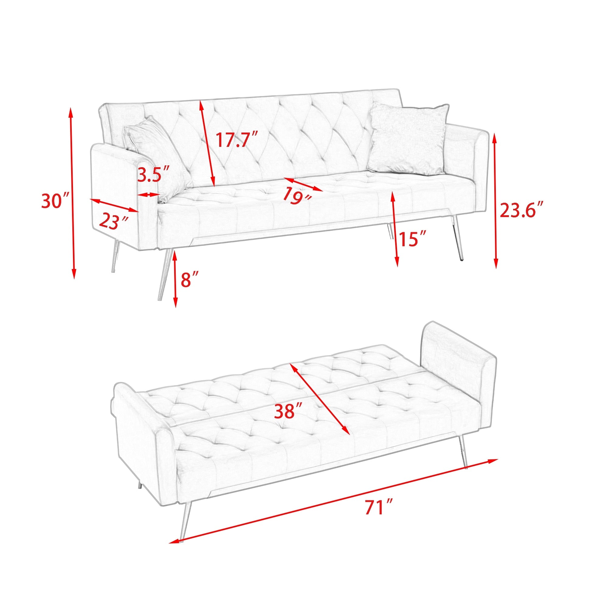 Upholstered Convertible Double Folding Sofa Bed - 19.00 x 71.00 x 30.00
