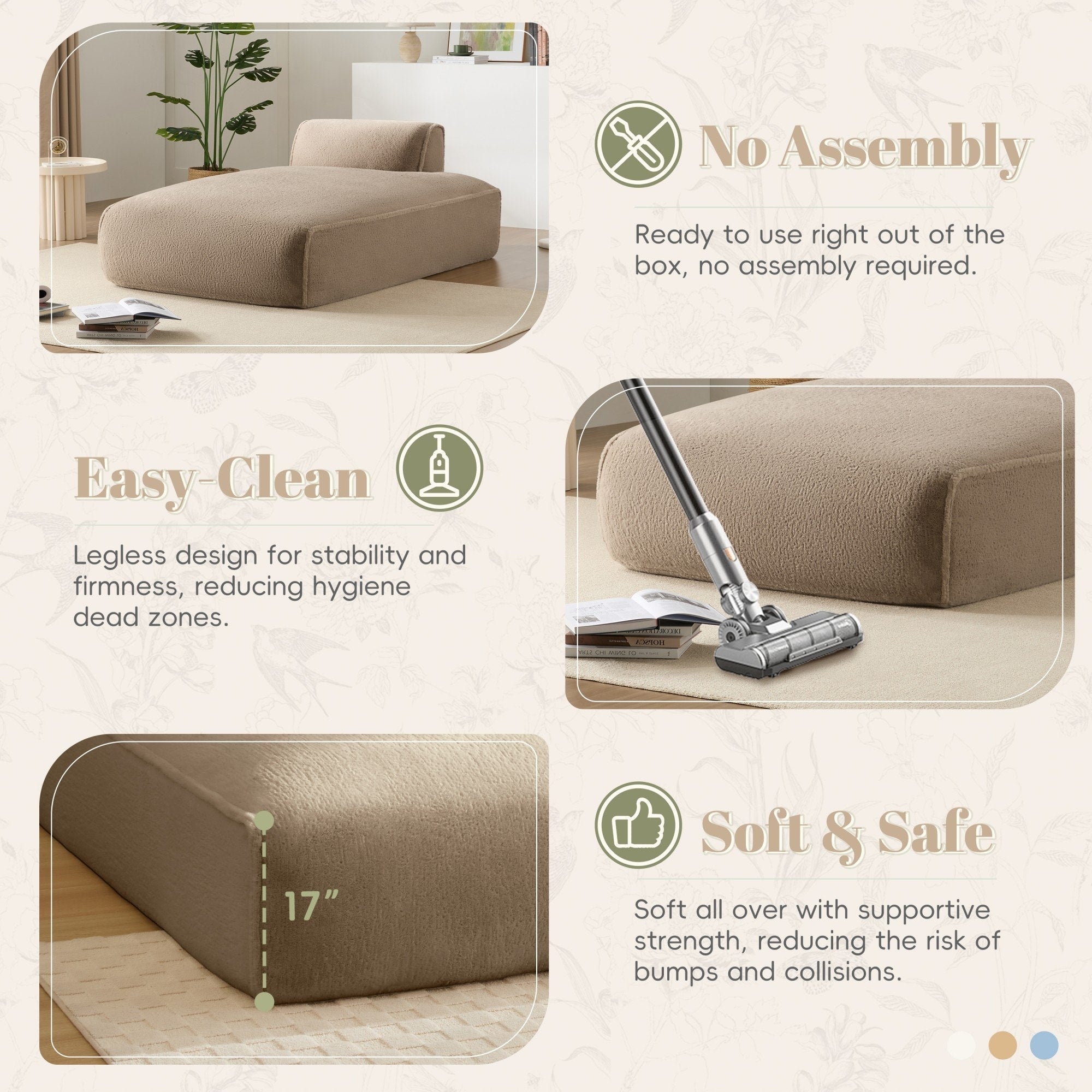 72 Oversized Modular Sofa Compressed Spacious Foam-Filled Sofa Bed