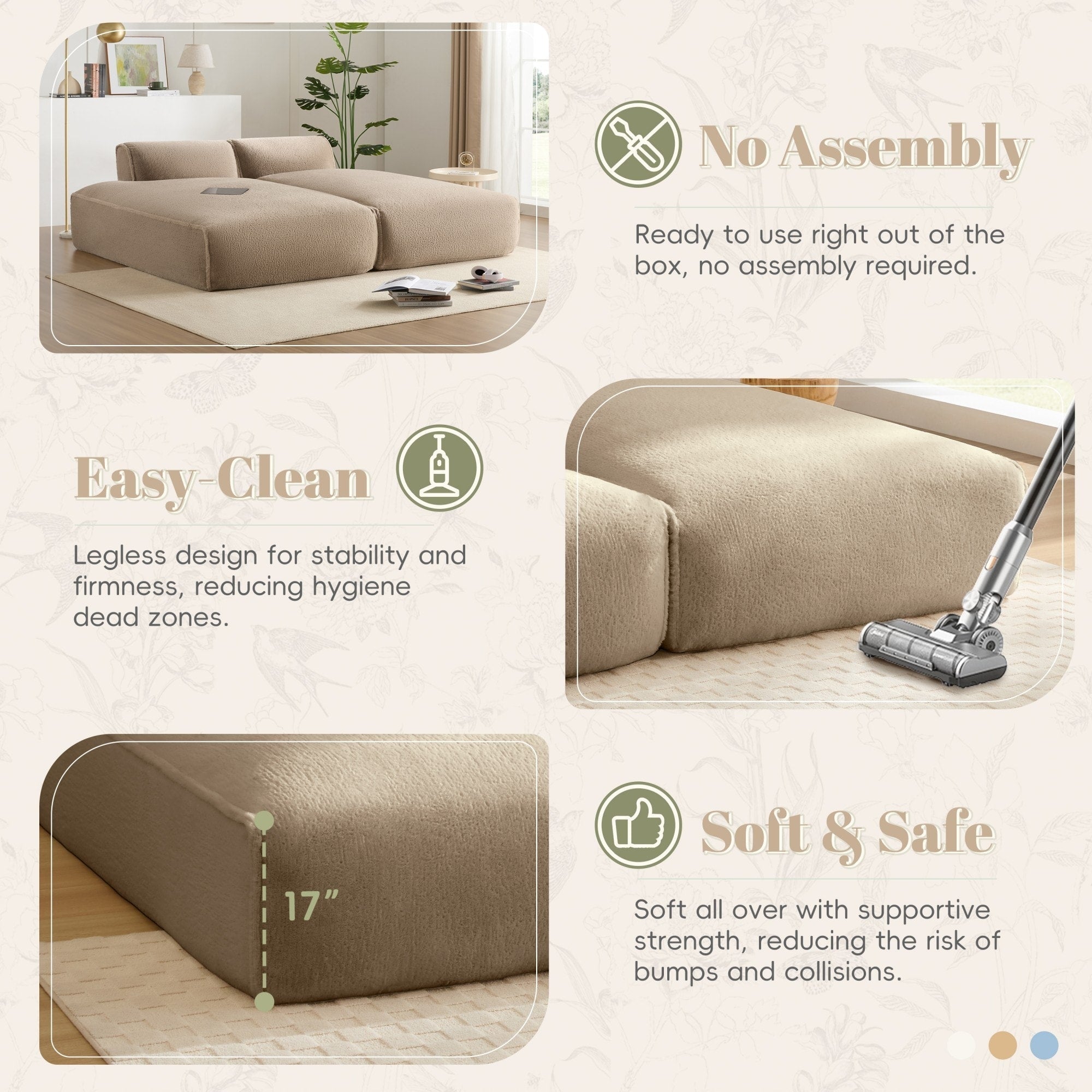 72 Oversized Modular Sofa Compressed Spacious Foam-Filled Sofa Bed