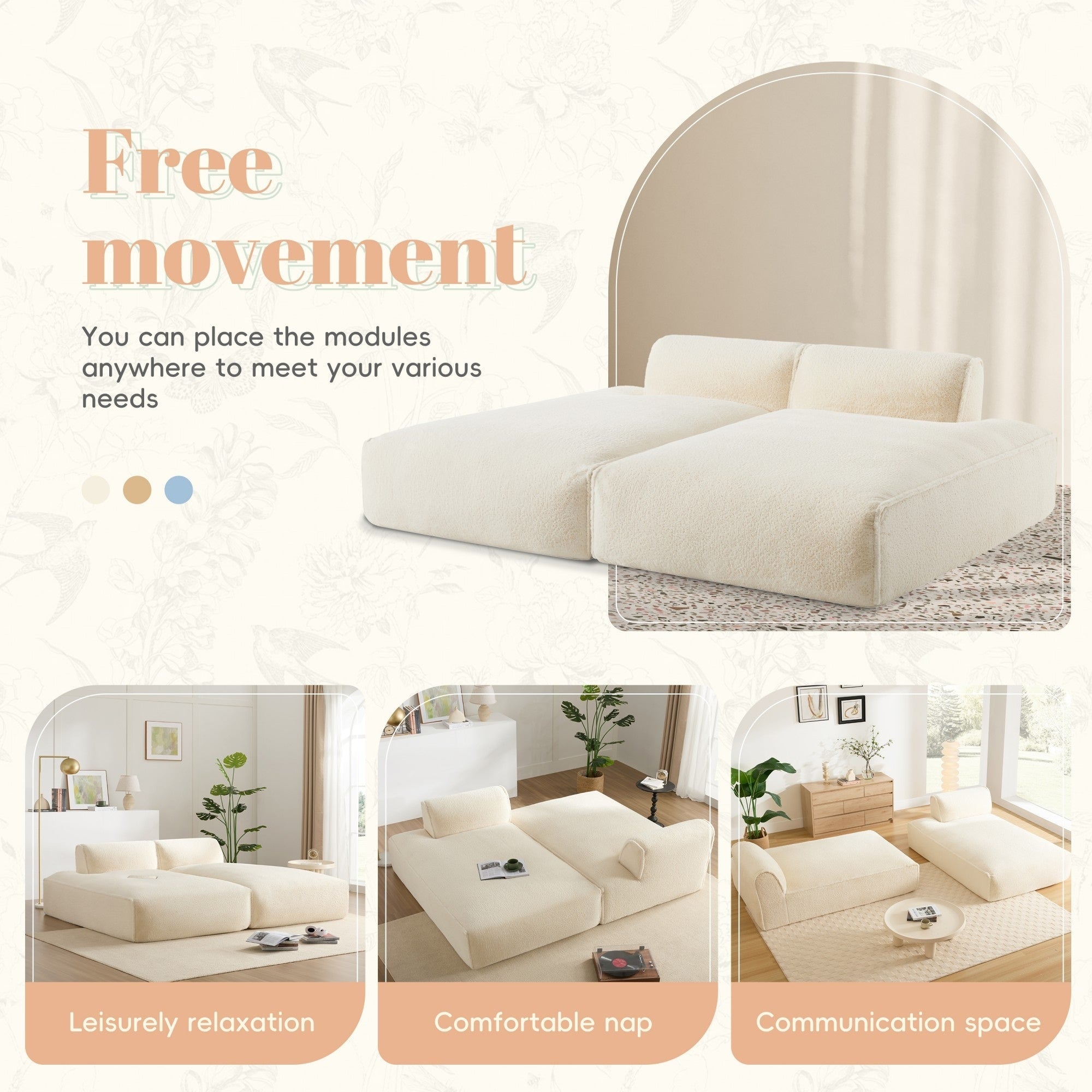 72 Oversized Modular Sofa Compressed Spacious Foam-Filled Sofa Bed