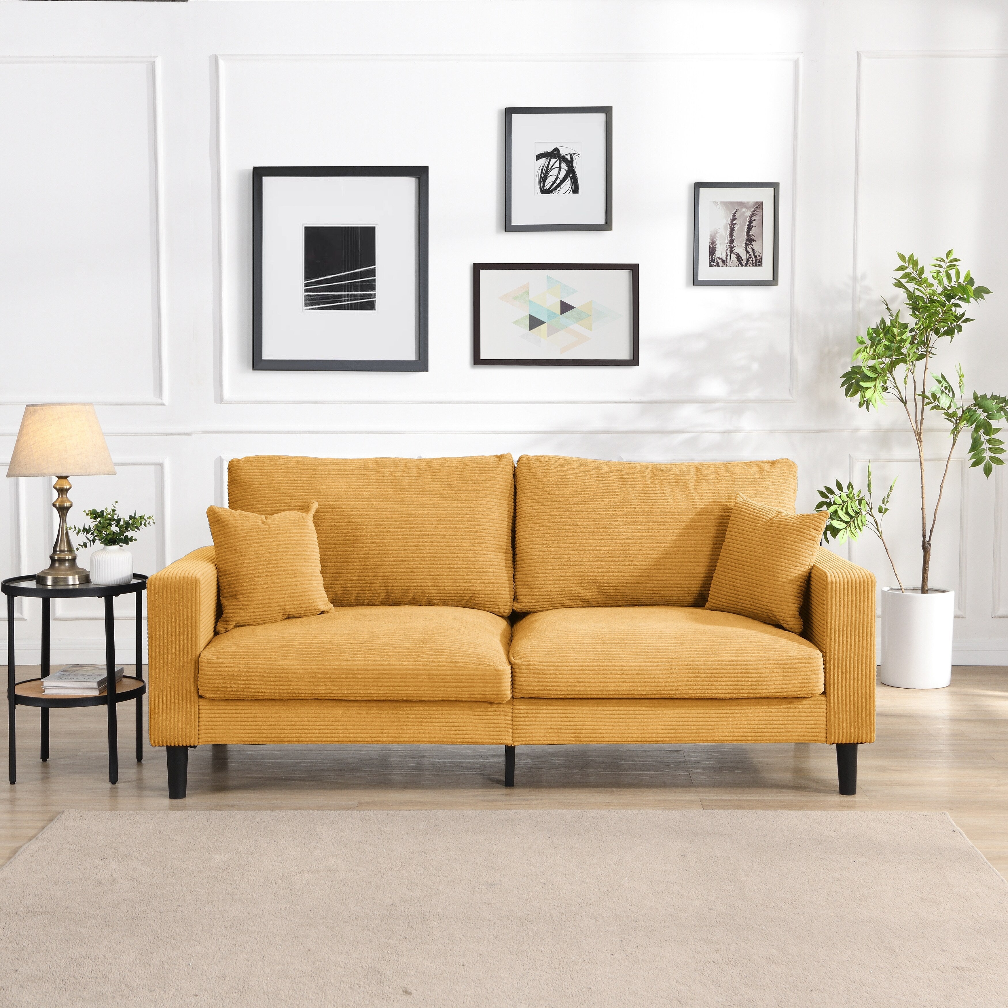 74 inch High Resilience 3 Seater Sofa Wooden Frame Comfy Modern Upholstered Orange
