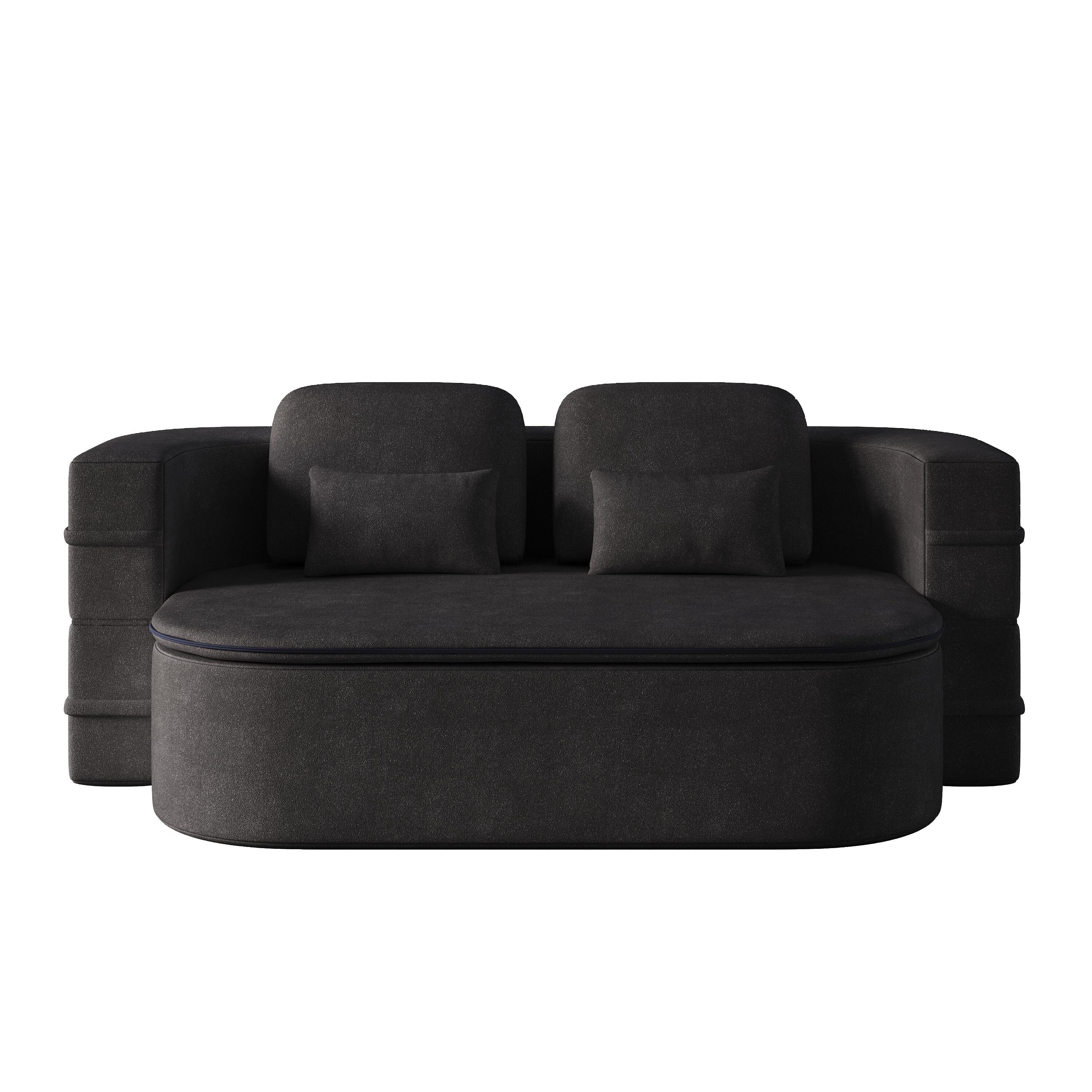 75 2-in-1 Foldable Chenille Sofa Bed with Blanket for Living Room