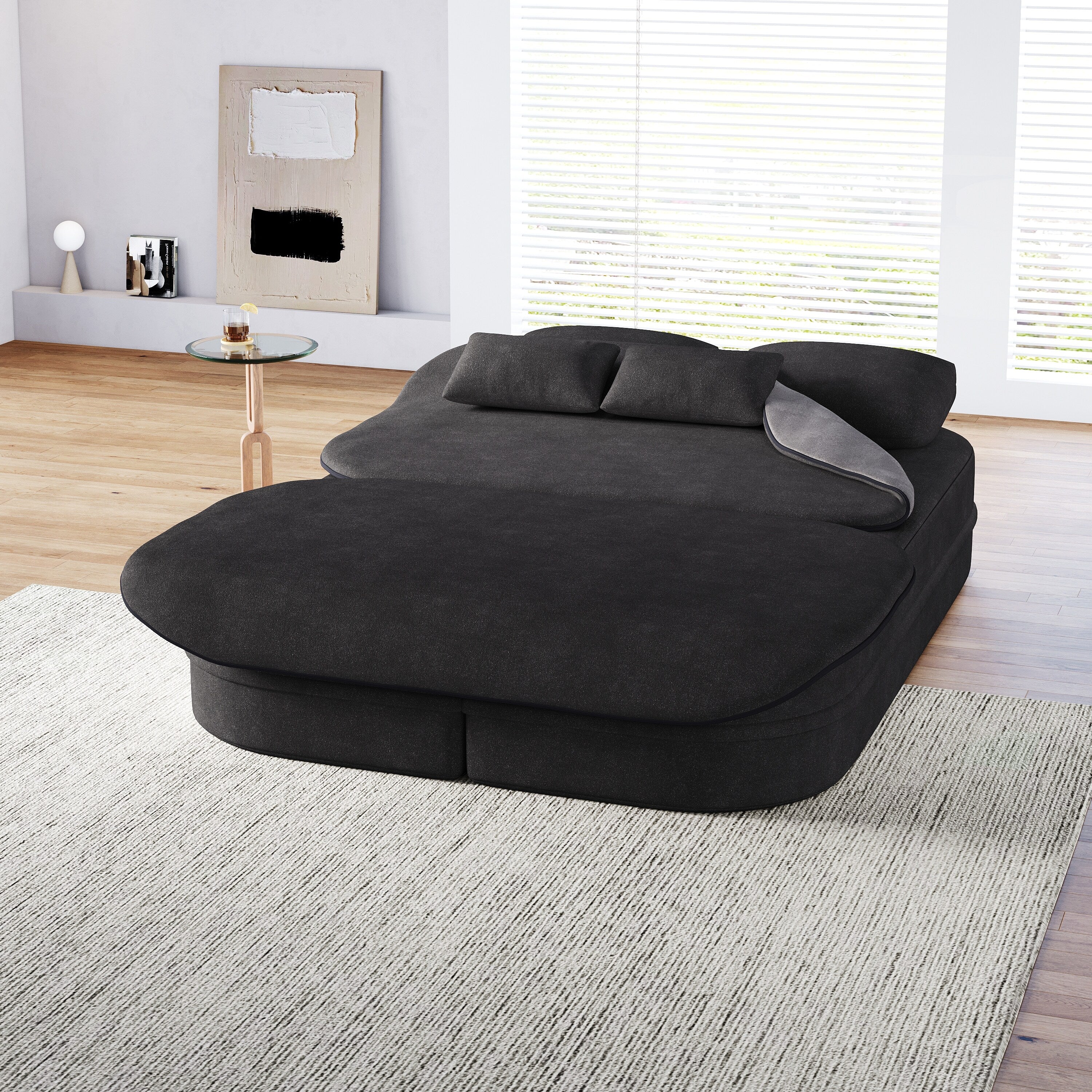 75 2-in-1 Foldable Chenille Sofa Bed with Blanket for Living Room