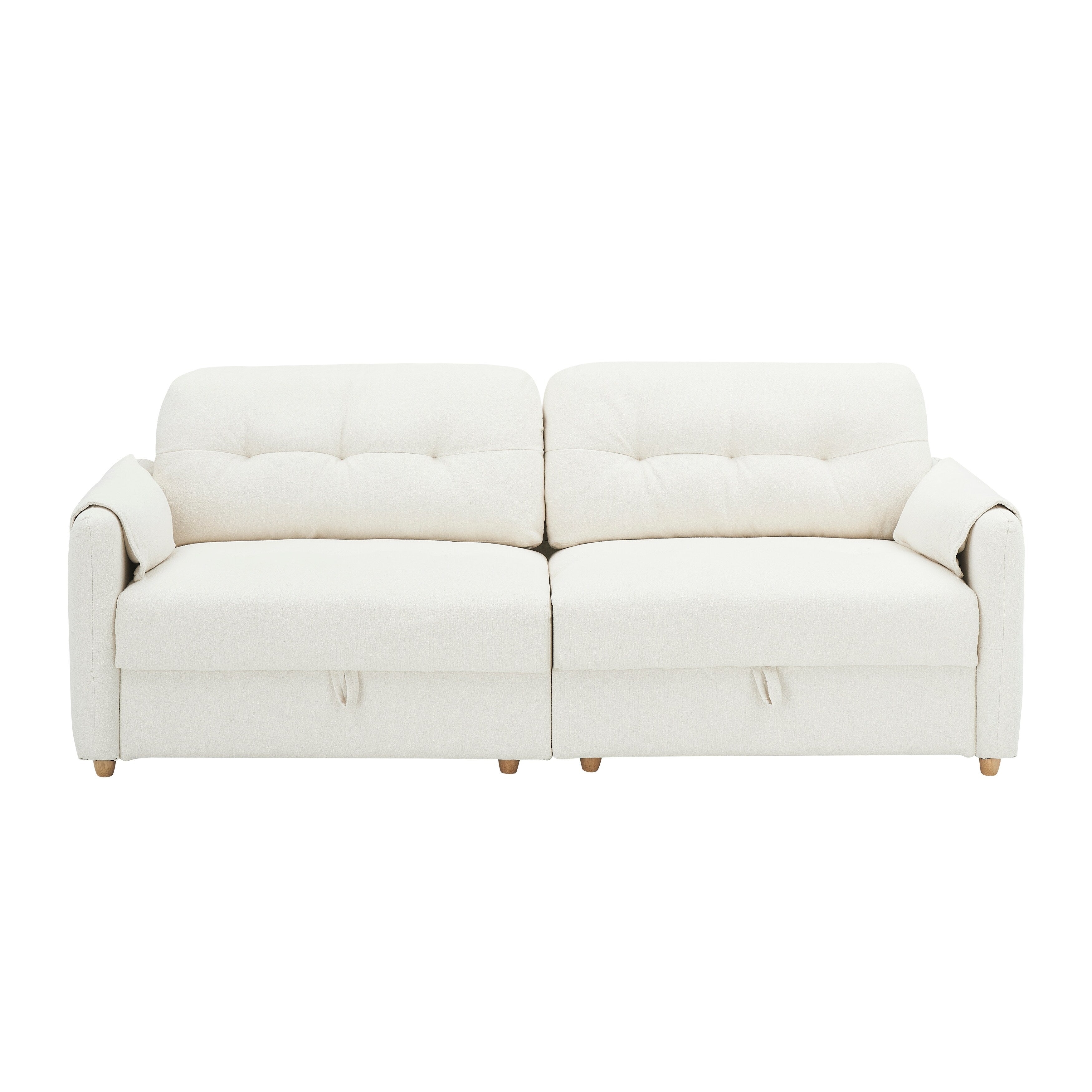 79.50 inches long, Teddy Cotton Linen Sofa Fabric, with metal conical long legs, metal strip matching, stylish and simple-Beige