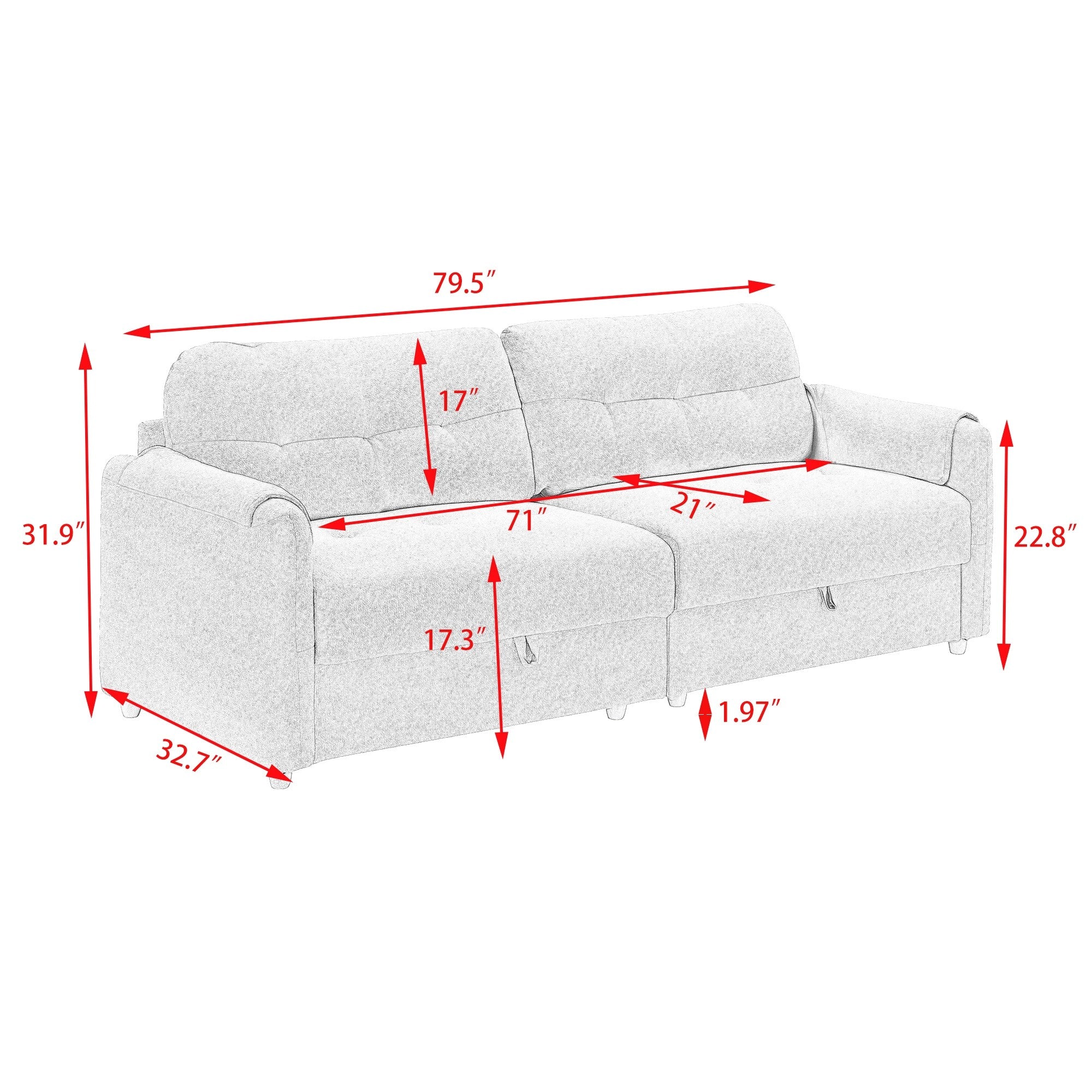 79.50 inches long, Teddy Cotton Linen Sofa Fabric, with metal conical long legs, metal strip matching, stylish and simple