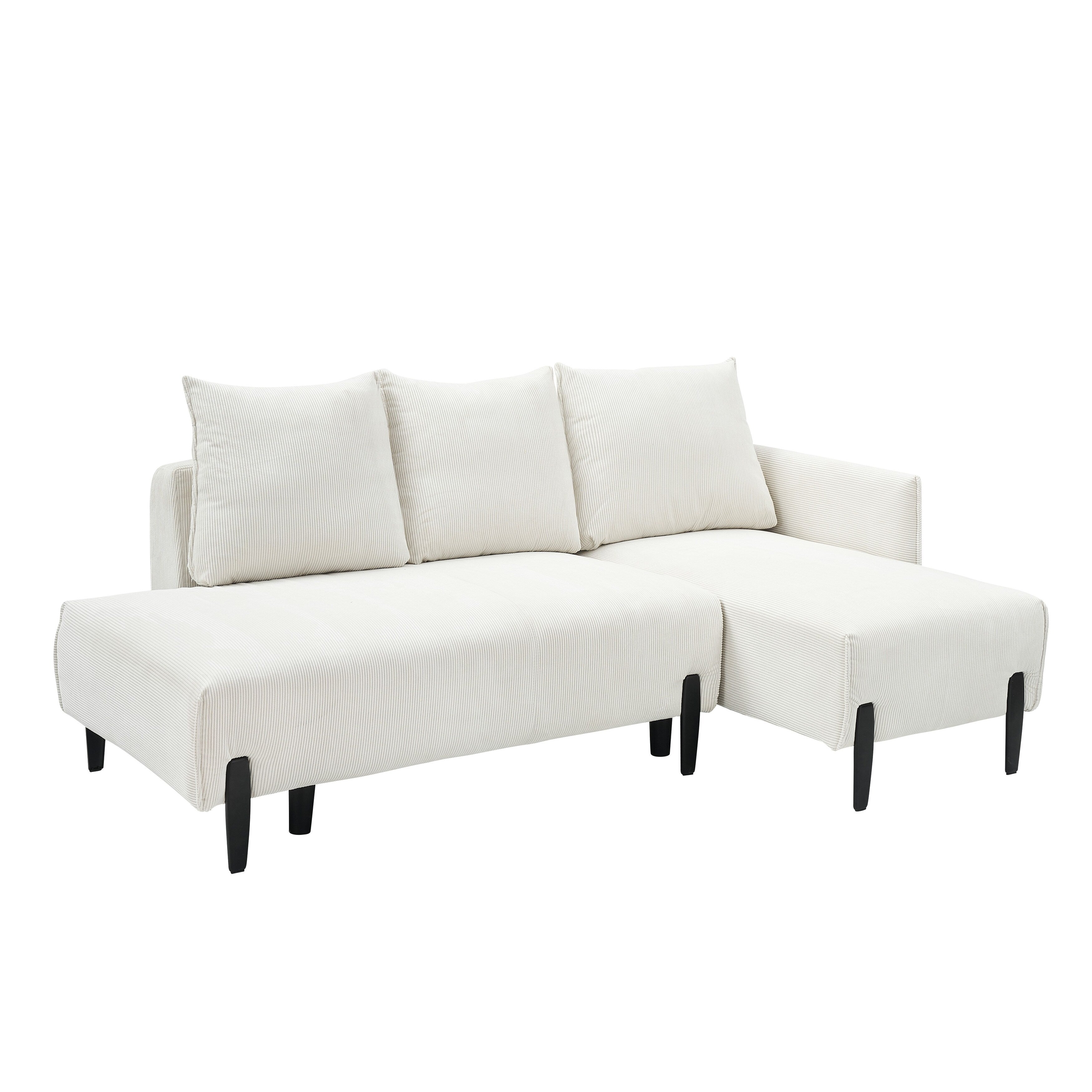 79.5 Beige Corduroy Sofa with 3 Pillows for Apartment Office